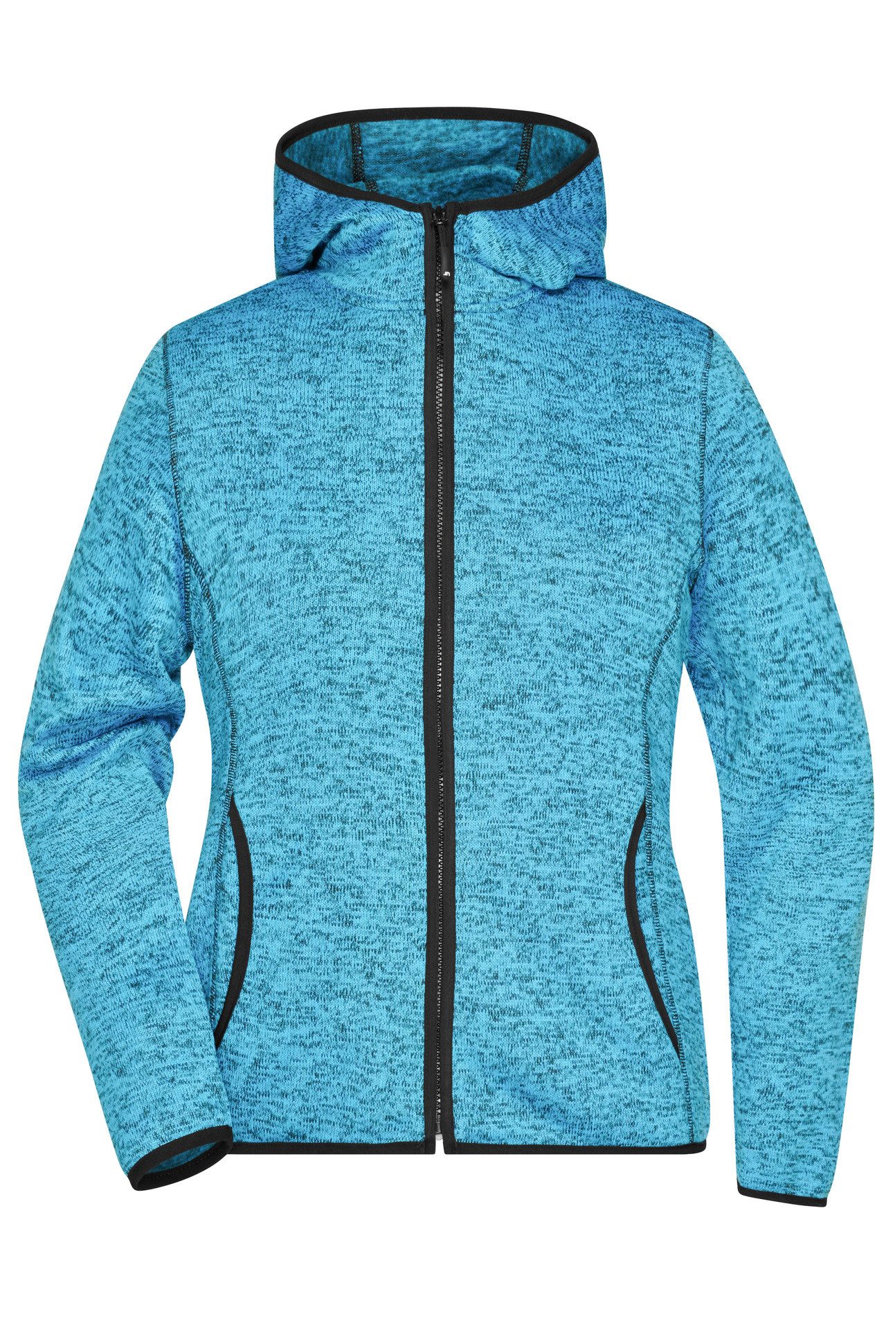 James & Nicholson Kapuzenstrickjacke Damen Kapuzenjacke aus Strickfleece in Melange-Optik JN588 innen weich angeraut
