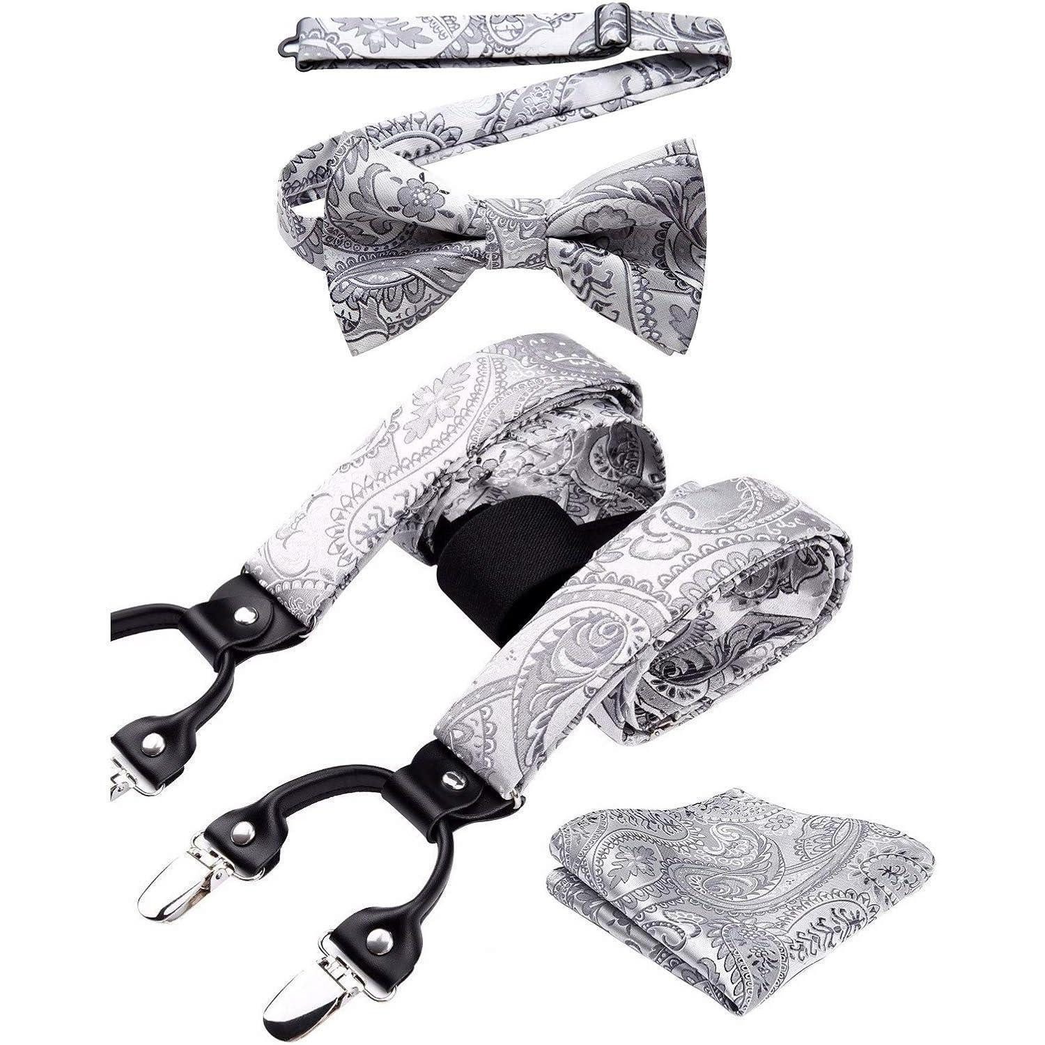 LuxusKollektion Hosenträger Hosenträger Herren 6 Clips Y Form Einheitsgröße Silber Grau Paisley
