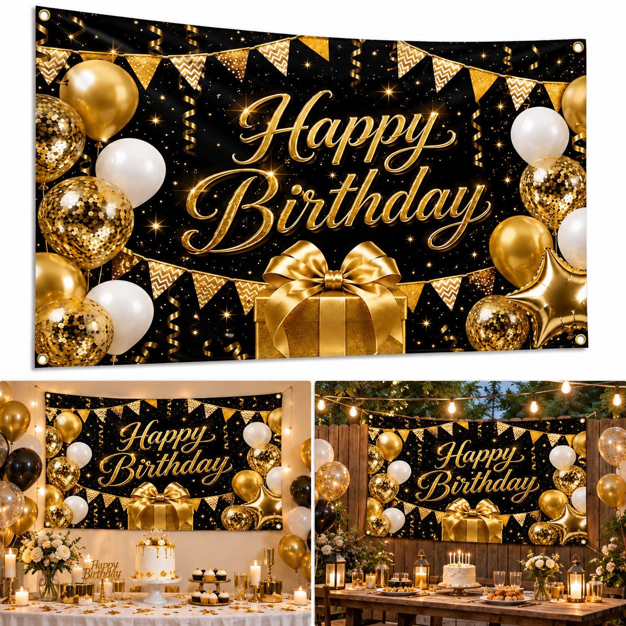 ibettertec Hintergrundtuch Partybanner Neon‑Motiv Happy Birthday Fotohintergrund, Farbintensiver HD‑Druck mit beeindruckender Neon‑Raumwirkung