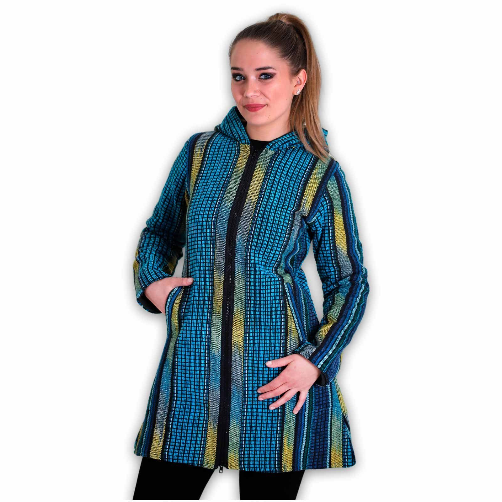 KUNST UND MAGIE Langjacke Damen Gheri Jacke Kurzmantel Kapuze -Hippie Goa Boho Damen Mantel