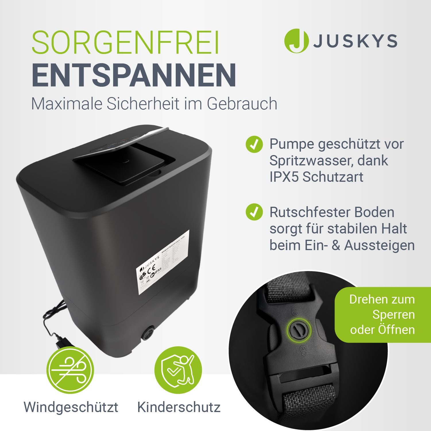 Juskys Whirlpool SpaLuxe, Aufblasbar, (1-tlg), 130 Sprudeldüsen, Inkl. Pumpe und Zubehör, LED-Beleuchtung