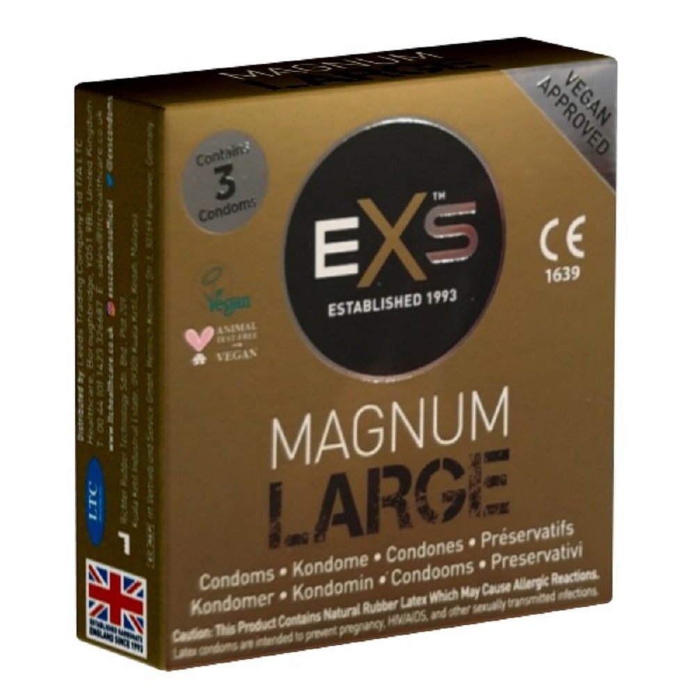 EXS XXL-Kondome Magnum - Large, XXL-Kondome für noch mehr Freiraum Packung mit, 3 St., mega große Kondome, Kondome für den großen Penis, ausreichend Platz mit 60mm Breite