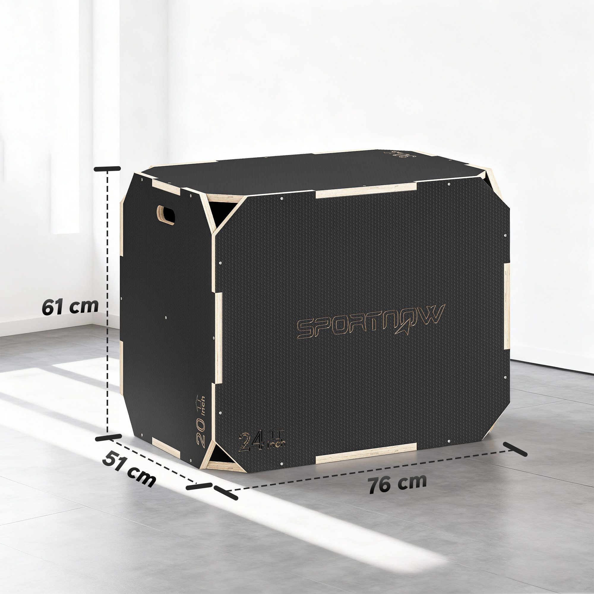 SPORTNOW Plyo-Box 3-in-1 mit 3 Sprunghöhen Griffen Kantenfreie Step-Up (Plyometrische Sprungbox, 1-St., Kantenfreie Step-Up Jumping Box), für Plyometrisches Training Workout