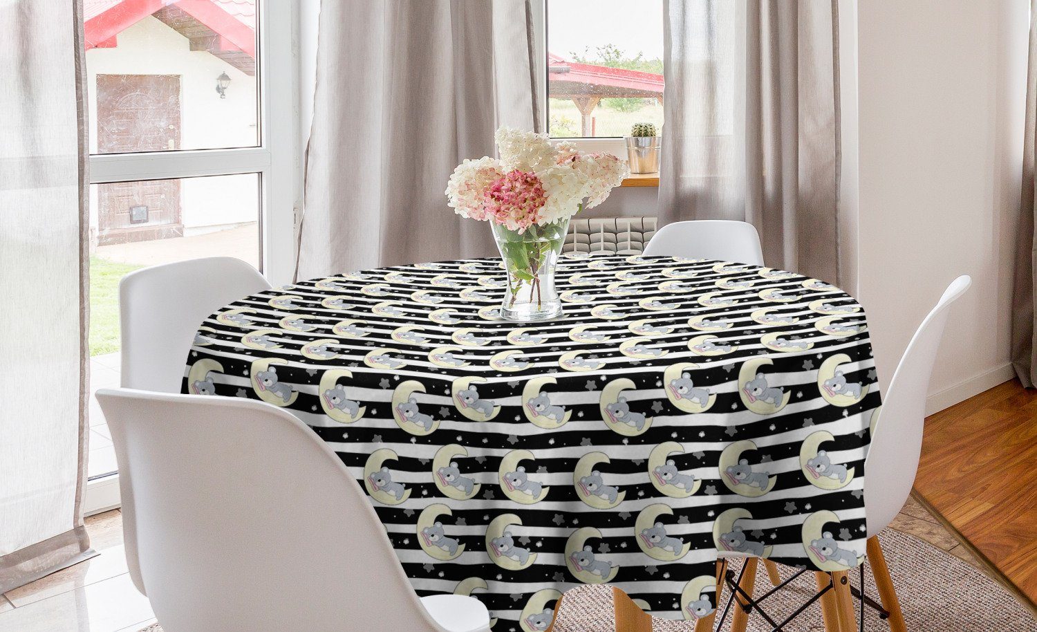 Tischdecke Dekoration, Esszimmer Abakuhaus auf Baby-Bär Schlafen für Tischdecke Kreis Mond Küche Abdeckung Nacht