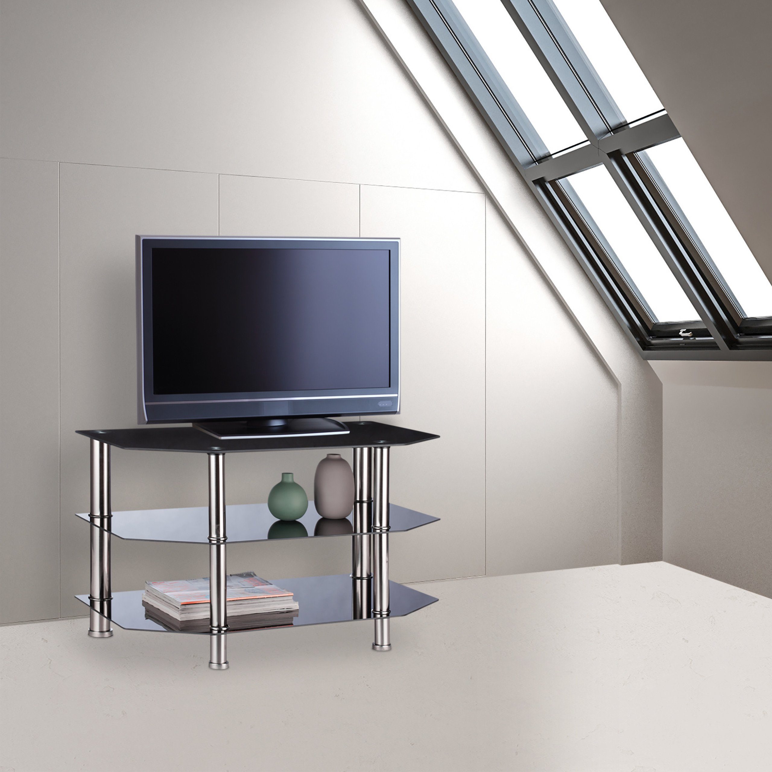 relaxdays TV-Regal Fernsehtisch Schwarzglas günstig online kaufen