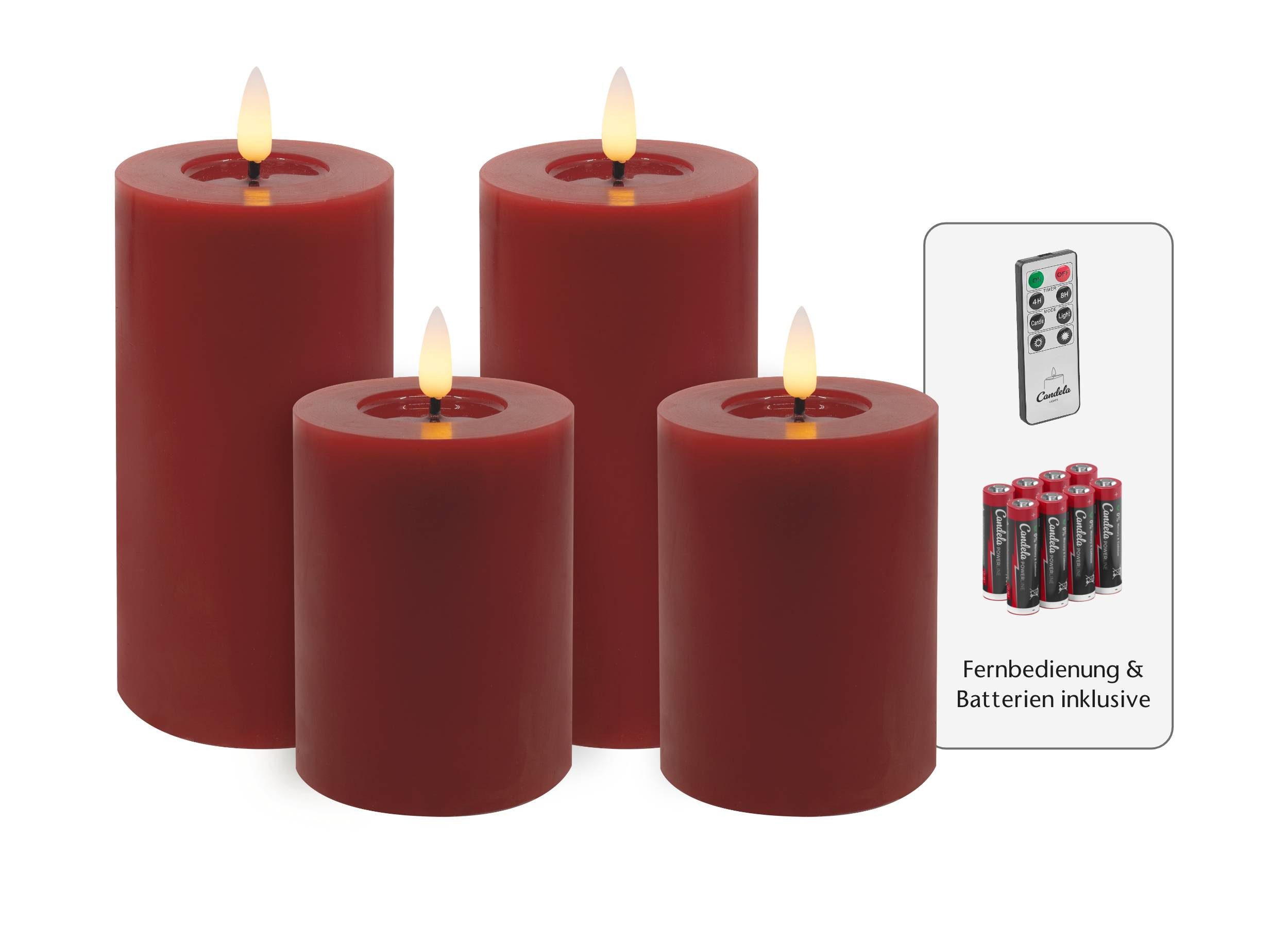 LC Home LED-Kerze Candela Lights LED Kerzen 4er Set Winter glatt Echtwachs (4-tlg)