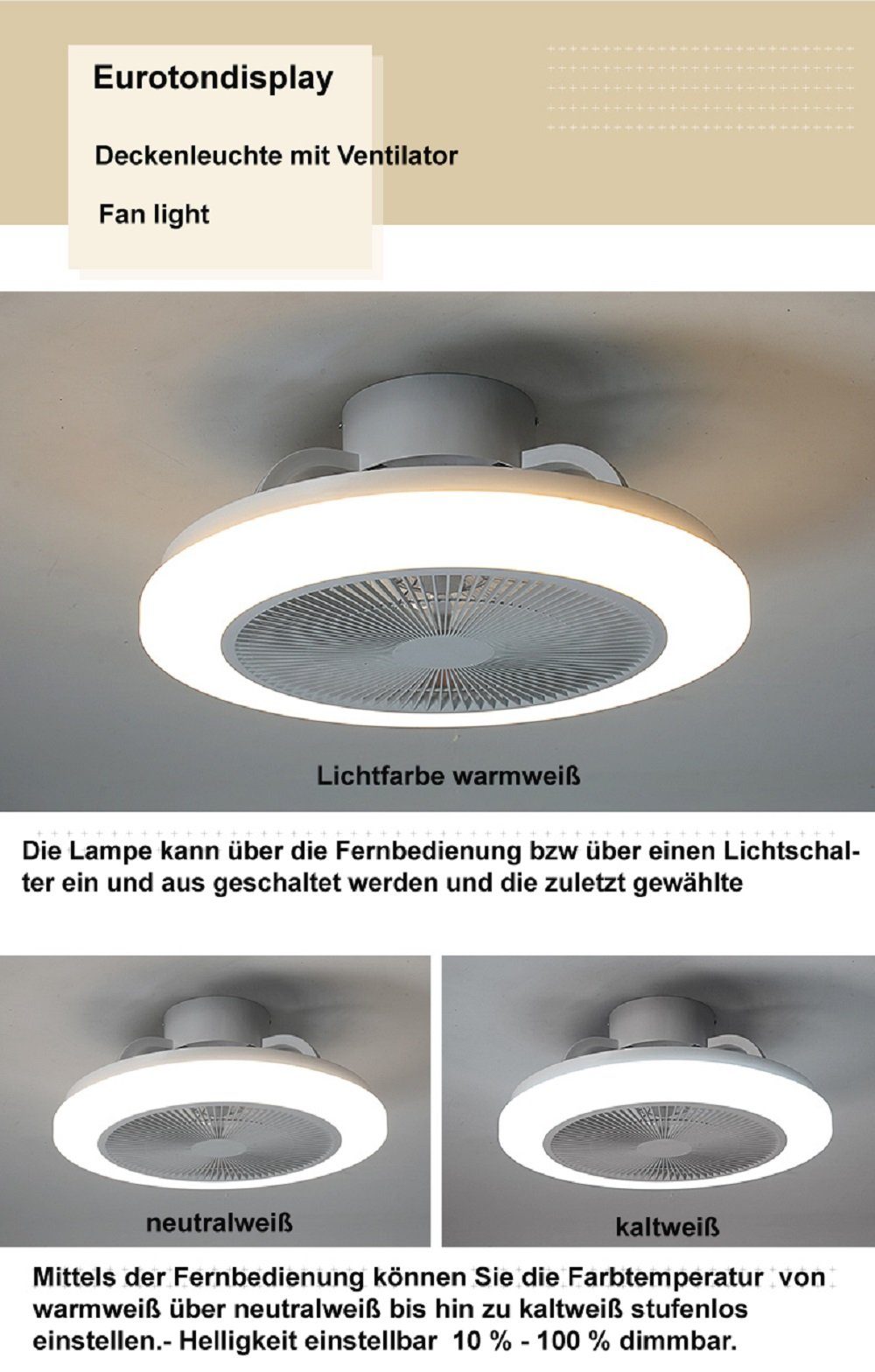 Deckenventilator Deckenventilator Euroton Deckenlampe Beleuchtung LED Fernbedienung