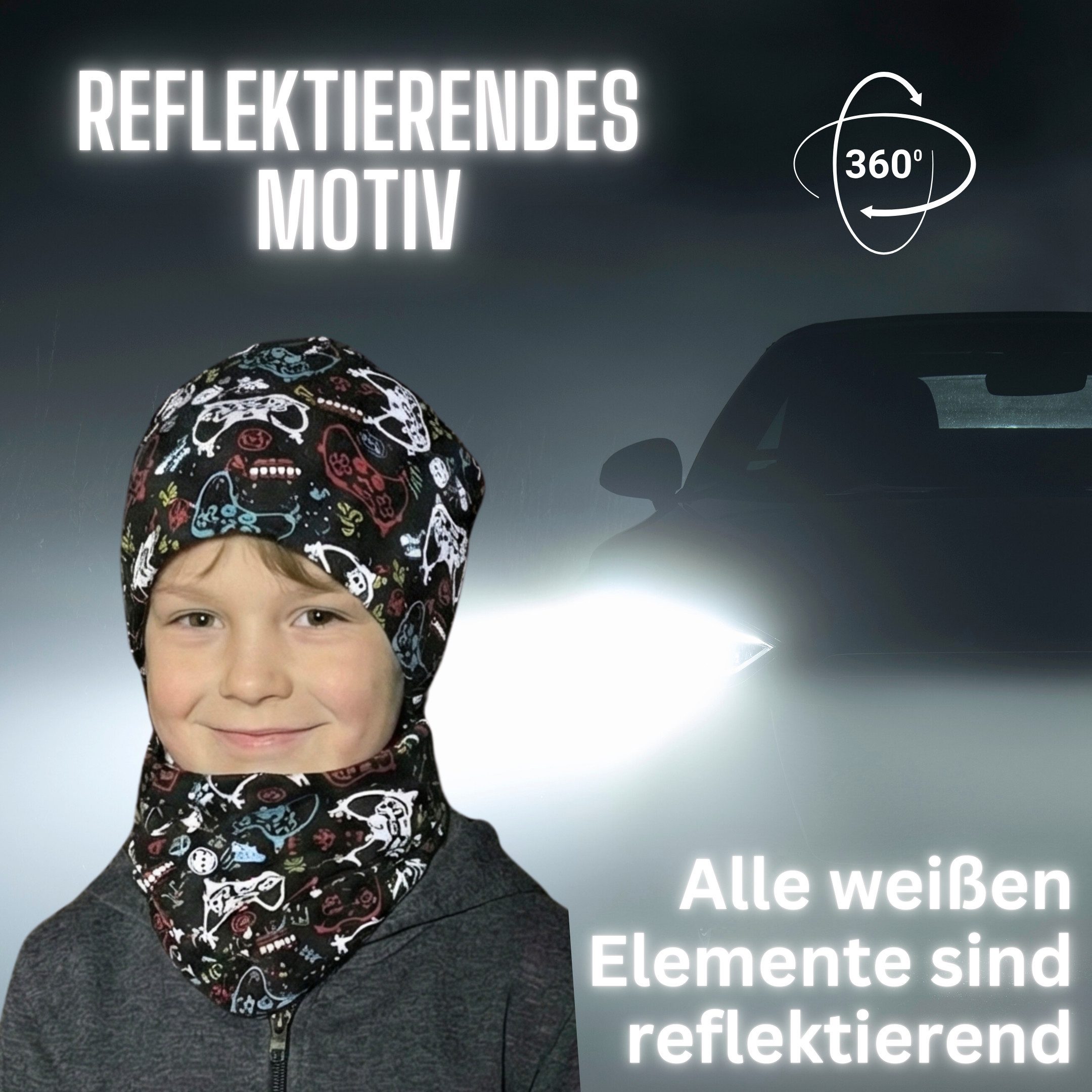 HECKBO Beanie 360° Reflektor Kinder Beanie Mütze & Loop Schal Set – Bild 2 von 5