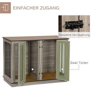 PawHut Hundehütte Haustierkäfig mit herausnehmbarem Trennwand innen Dunkelwalnuss+Eiche, 120B x 60T x 88.5H cm