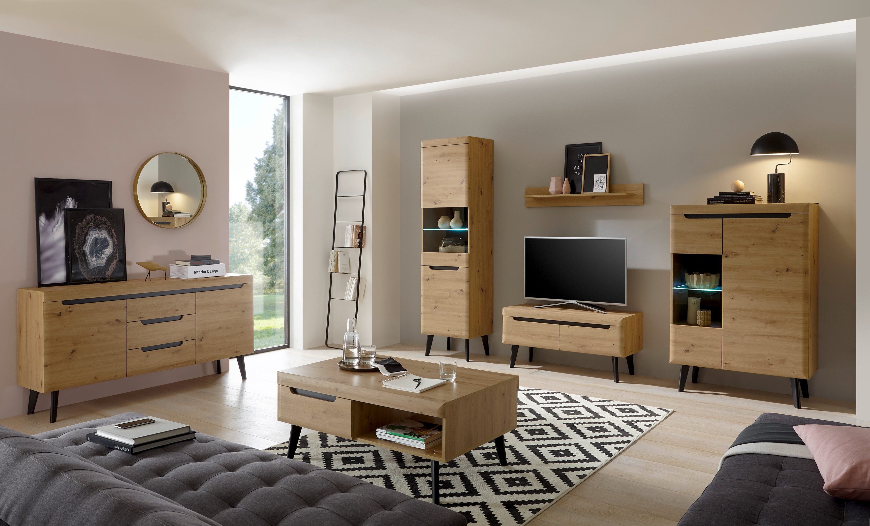 99rooms Wohnwand Tasania, (Set (6-St), Wohnmöbel), mit viel Stauraum, wahlweise mit LED-Beleuchtung