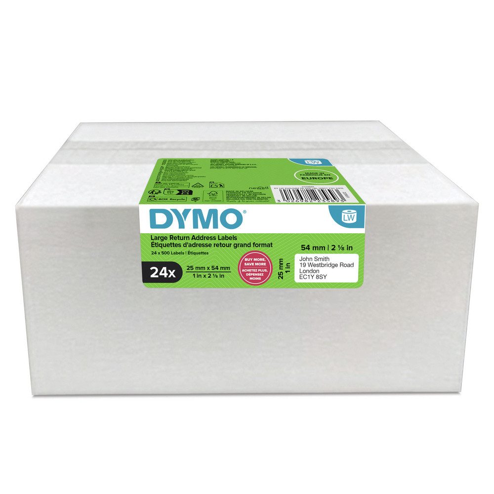 DYMO Etiketten DYMO Etiketten Rolle 54 x 25 mm Papier Weiß 24 Rollen Permanent haften