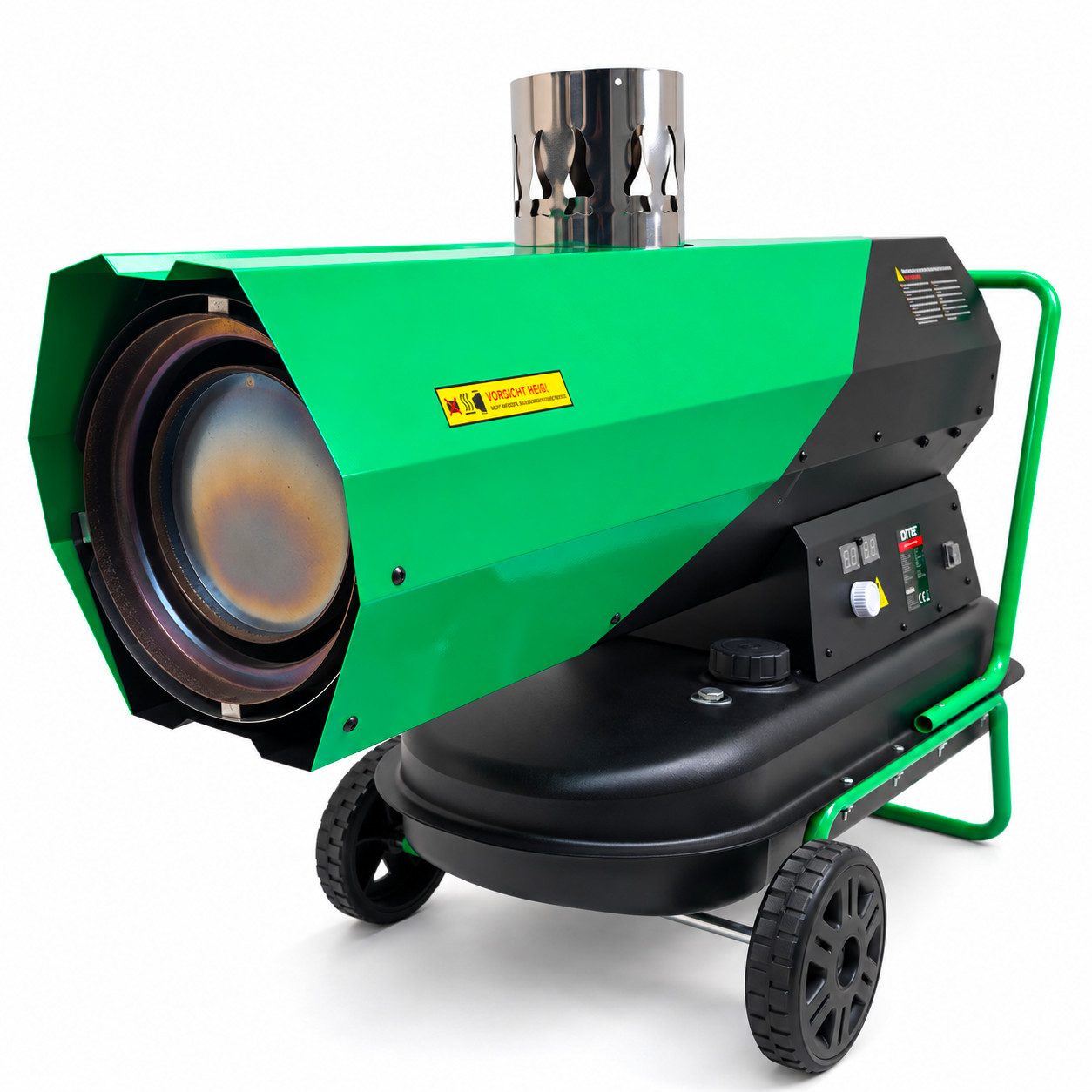 DeTec. Heizgerät DT-30DE indirekte Heizkanone 30 kW Diesel Ölheizgebläse Green Edition, mit Thermostat, Rädern und Kamin