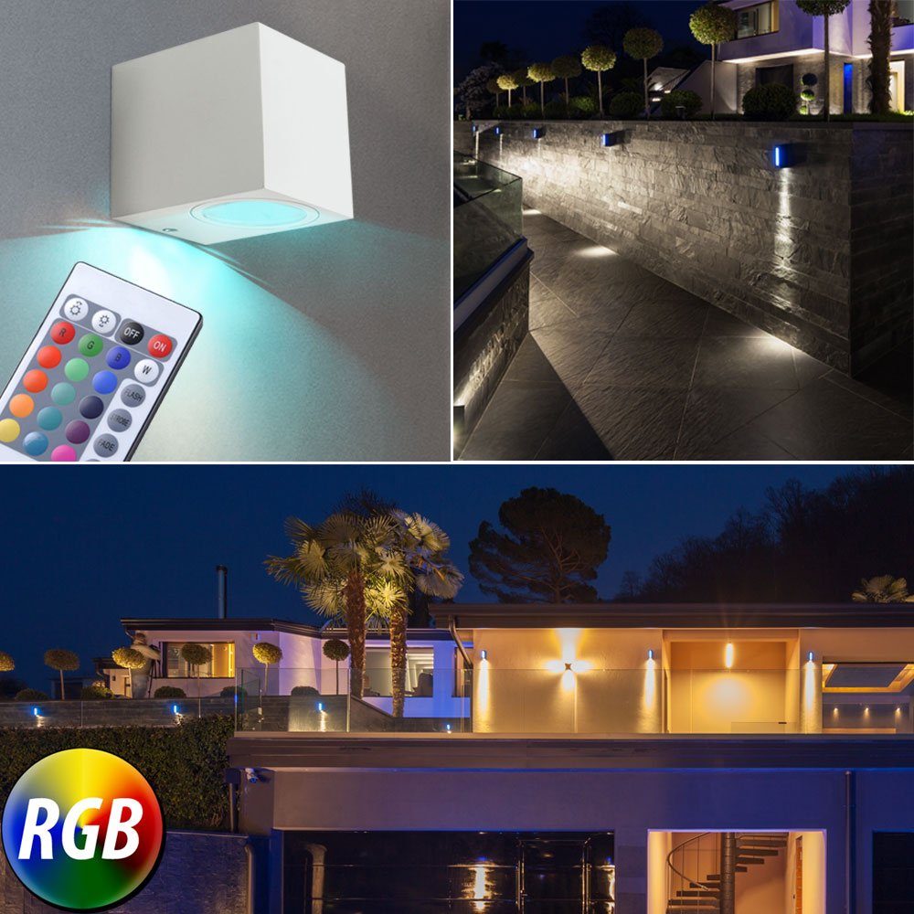 etc-shop Außen-Wandleuchte, Leuchtmittel inklusive, Warmweiß, Farbwechsel, LED Wandleuchte Außenleuchte Wandlampe RGB Fernbedienung | Wandleuchten