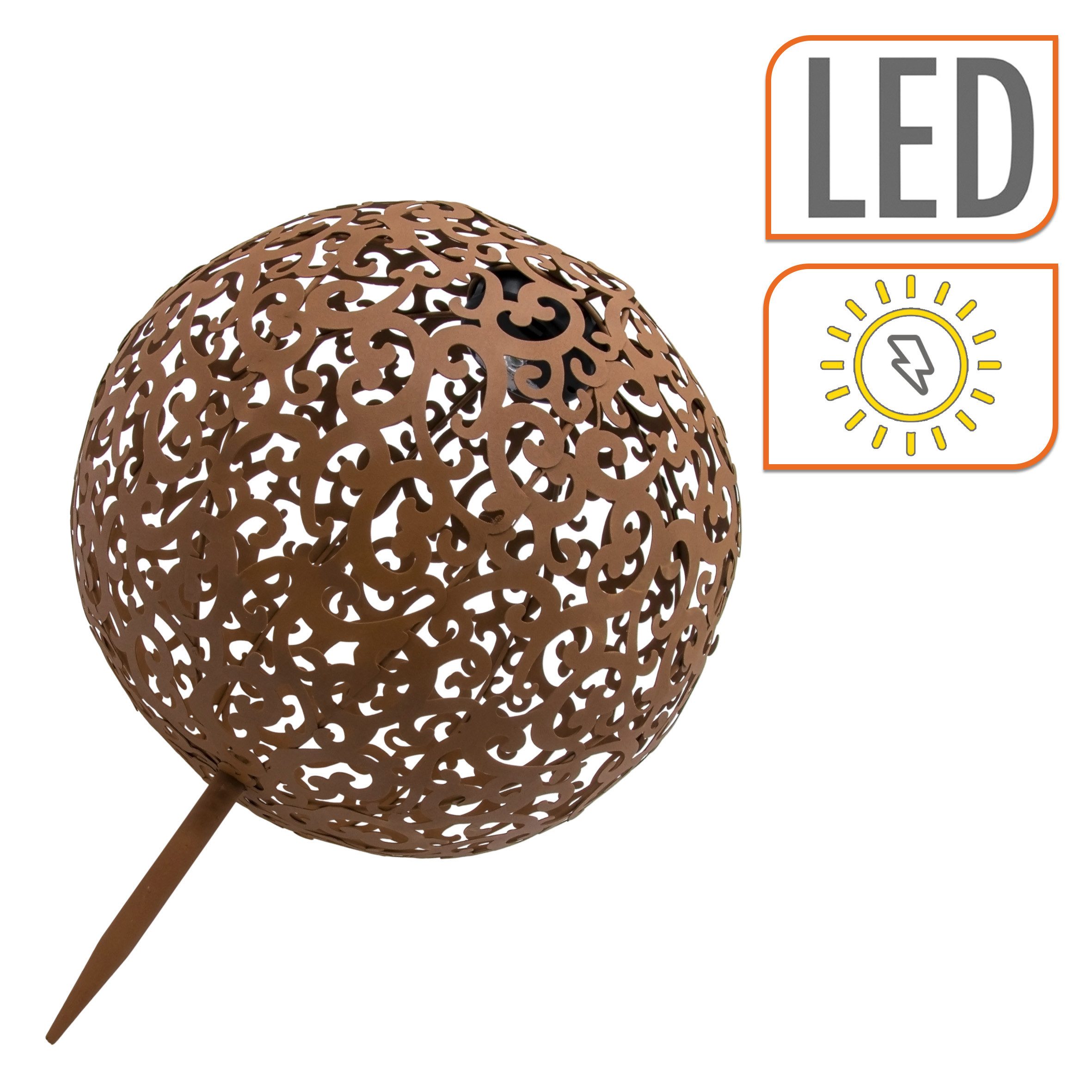 Spetebo Gartenleuchte Solar Dekokugel Metall - Ø 28,5cm, LED fest intregiert, warm weiß, Wegleuchte Solarkugel Sommerdeko