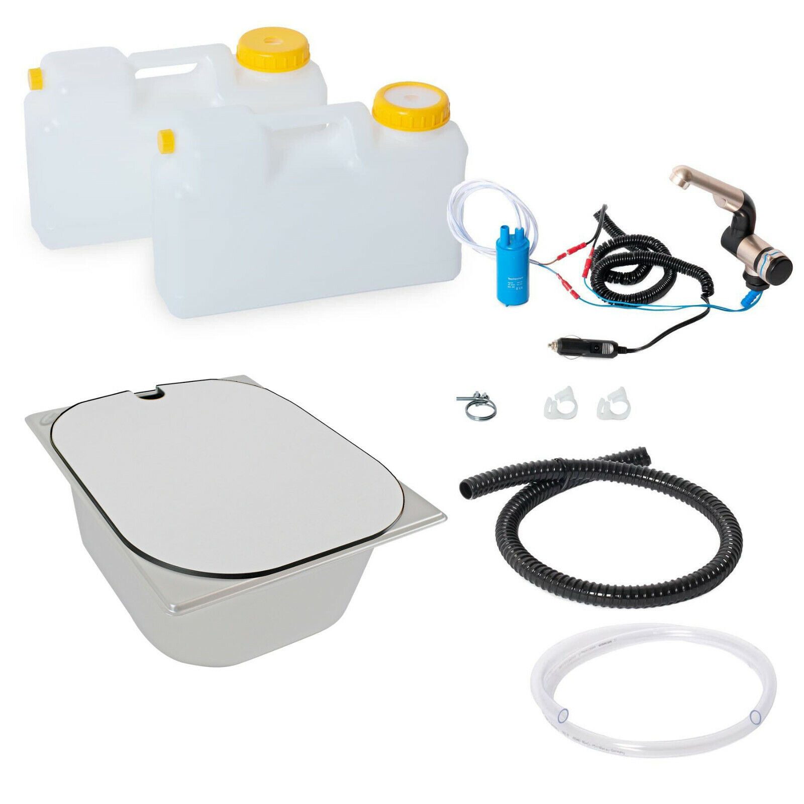 ad-ideen Waschbecken 12V Camping Spüle Technik Bausatz 325x265x100mm Ablage Weiß