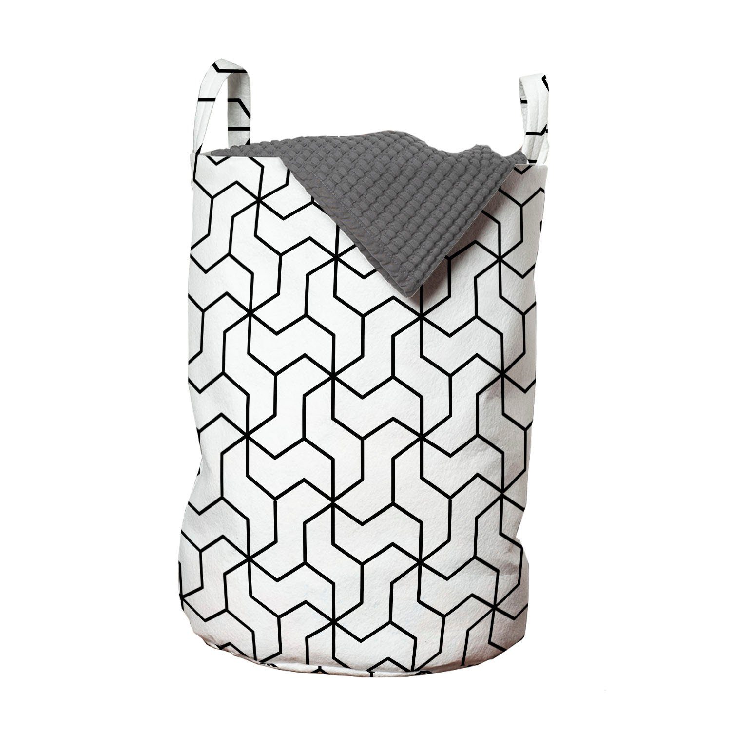 Abakuhaus Wäschesäckchen Wäschekorb mit Griffen Kordelzugverschluss für Waschsalons, Schwarz und weiß Geometrisches Motiv