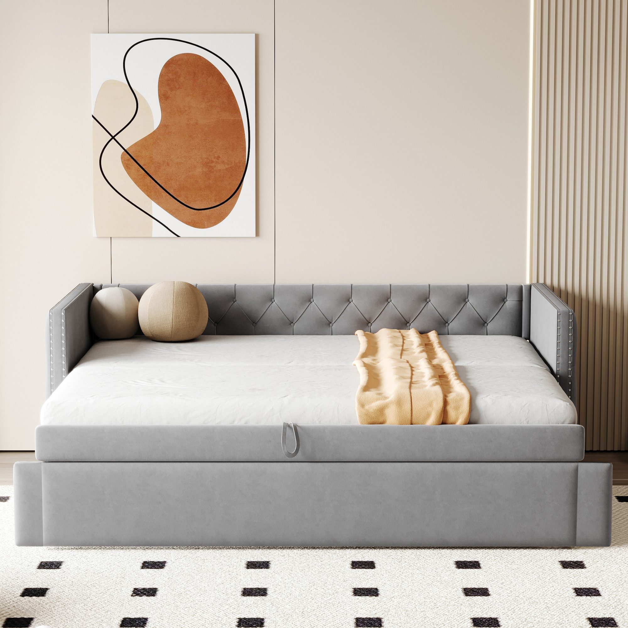 Flieks Daybett, Tagesbett Schlafsofa mit Unterbett 90x200cm/180x200cm Samt