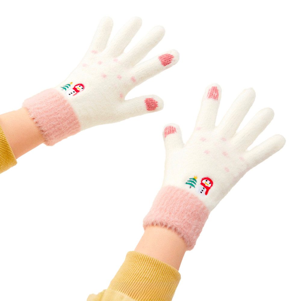 Hurtel Strickhandschuhe Winterhandschuhe Smartphonehandschuhe Fingerhandschuhe (Spar-Set, 1-St., Universalgröße) Touchscreen-tauglich, Plüschfutter, Weihnachtsmotiv