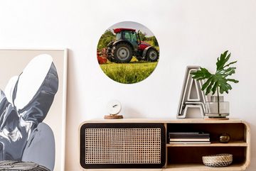 MuchoWow Wandsticker Traktor - Rot - Natur - Grün - Landleben (1 St), Tapetenkreis für Kinderzimmer, Tapetenaufkleber, Rund, Wohnzimmer