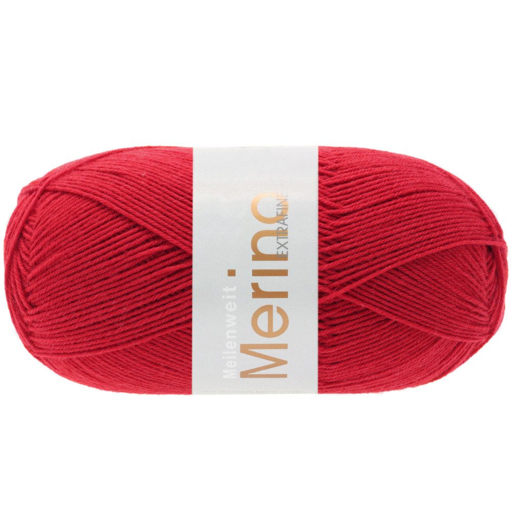 LANA GROSSA Meilenweit 100g Merino Extrafine uni 2408 rot Häkelwolle, 420 m