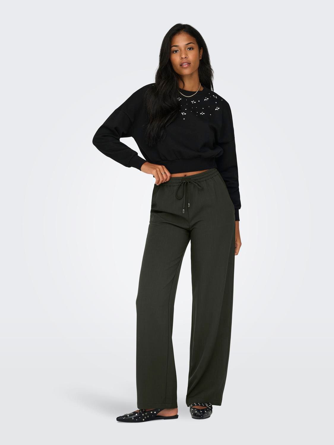 ONLY Stoffhose weiter Beinschnitt hoher Taille günstig online kaufen