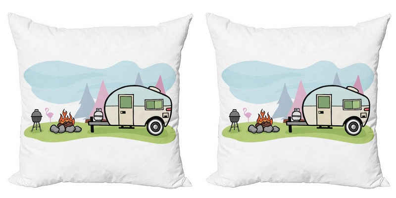 Kissenbezüge »Modern Accent Doppelseitiger Digitaldruck«, Abakuhaus (2 Stück), Reise Cartoon-Stil Camping-Szene
