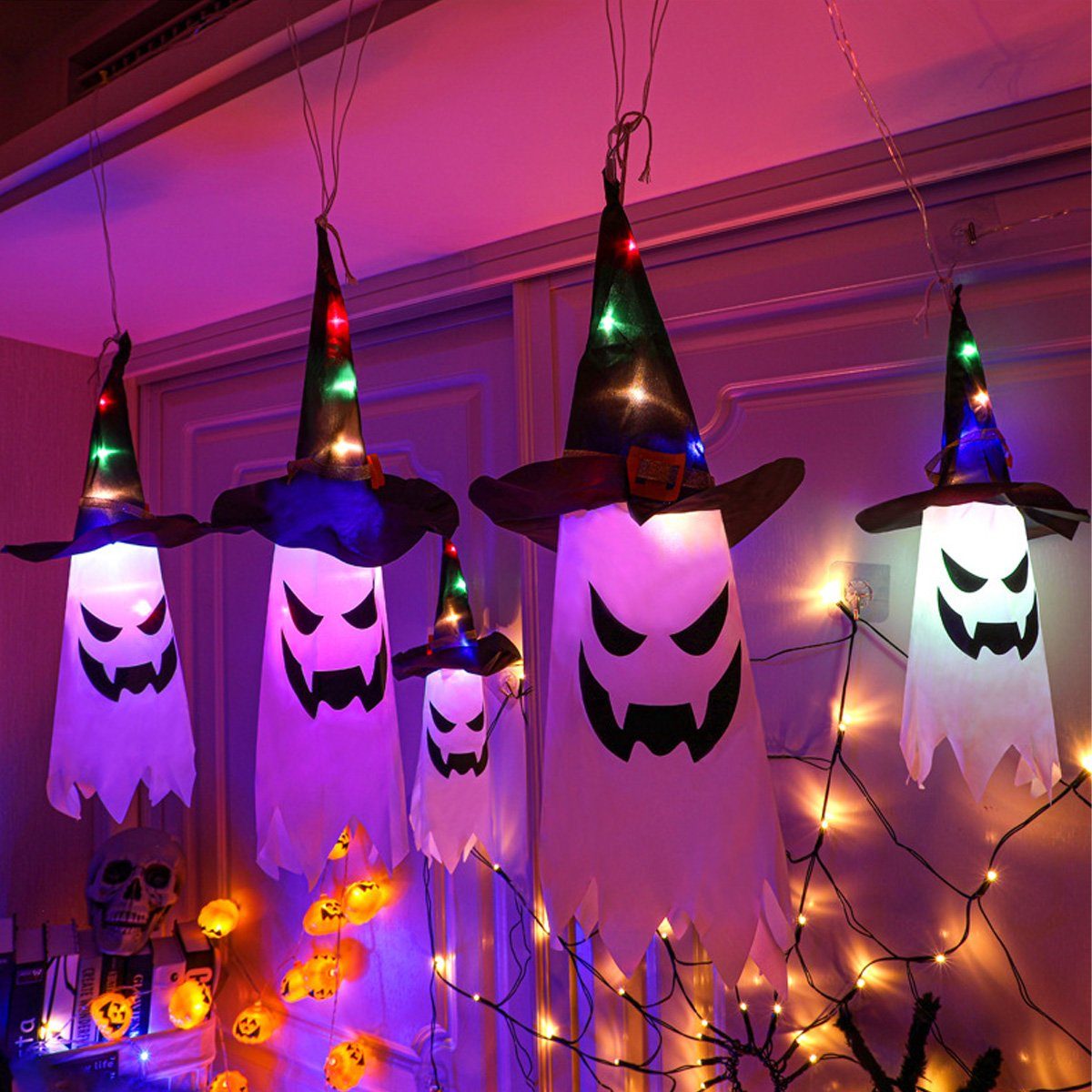 DOPWii Dekoobjekt Halloween-Deko,LED Gespenst Lichterkette,Mit 3m Kabel,Wasserdicht