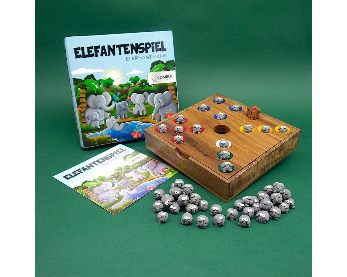 ROMBOL Denkspiele Spiel Elefantenspiel - Würfelspiel mit süßen Elefanten für die ganze Familie, Brettspiel, Holzspiel