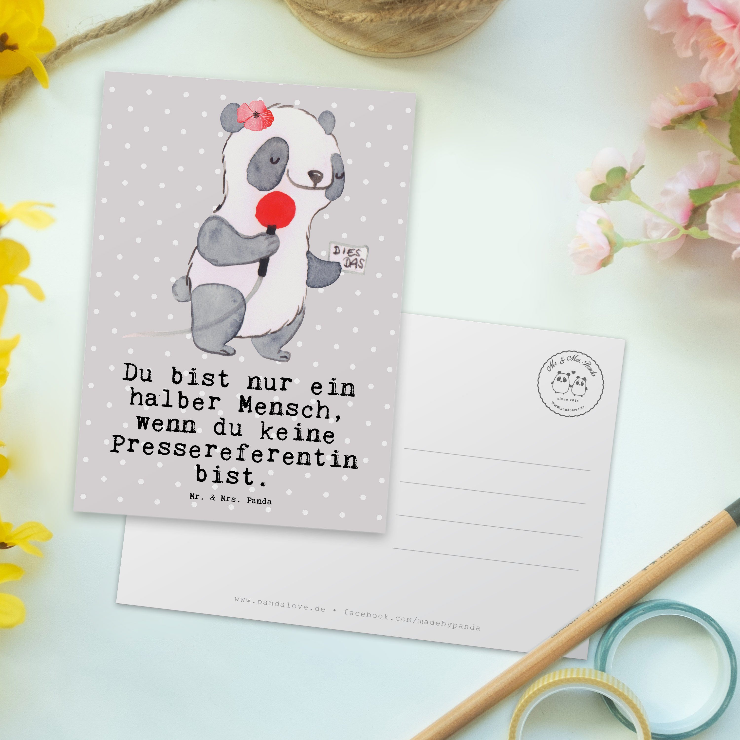 - Geschenk, & Beruf, Pressereferentin mit Grau Pastell Schenken Postkarte Mr. Panda Herz Mrs. -