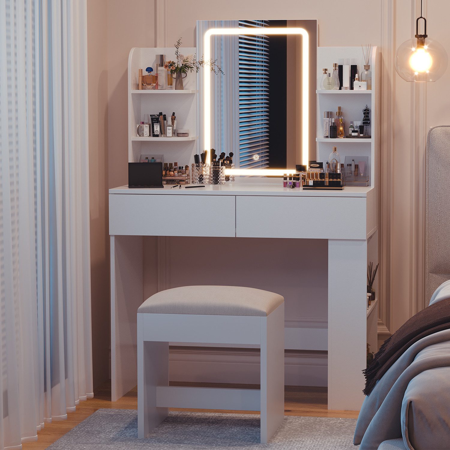 HOMALL Schminktisch mit Spiegel, LED-Beleuchtung, einstellbare Helligkeit, günstig online kaufen