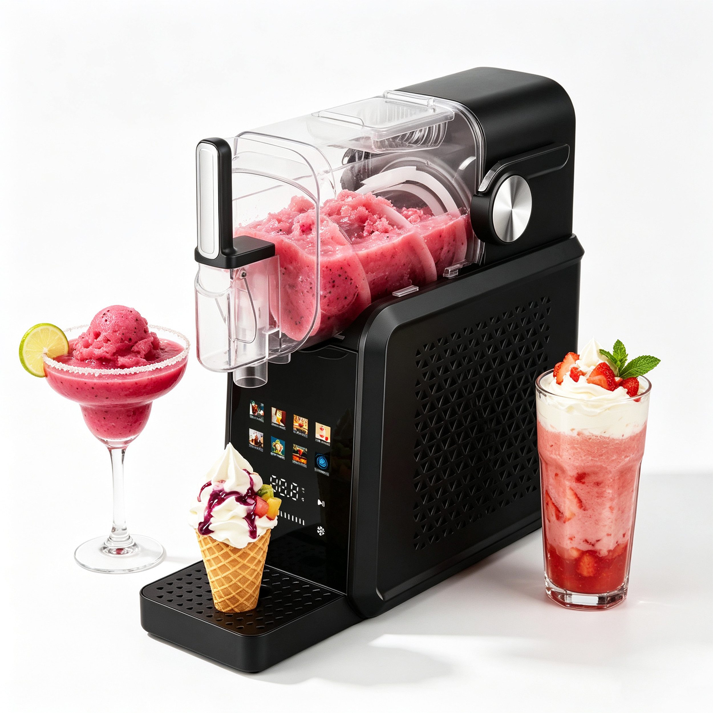 Vankel Slush-Eismaschine 7 Getränkemodi + Selbstreinigung, 10 Konsistenzstufen, Eismaschine, 1,8 l, 200 W, Kompressor, ohne Eiswürfel, für Kaltgetränke, Milchshake, Frappé