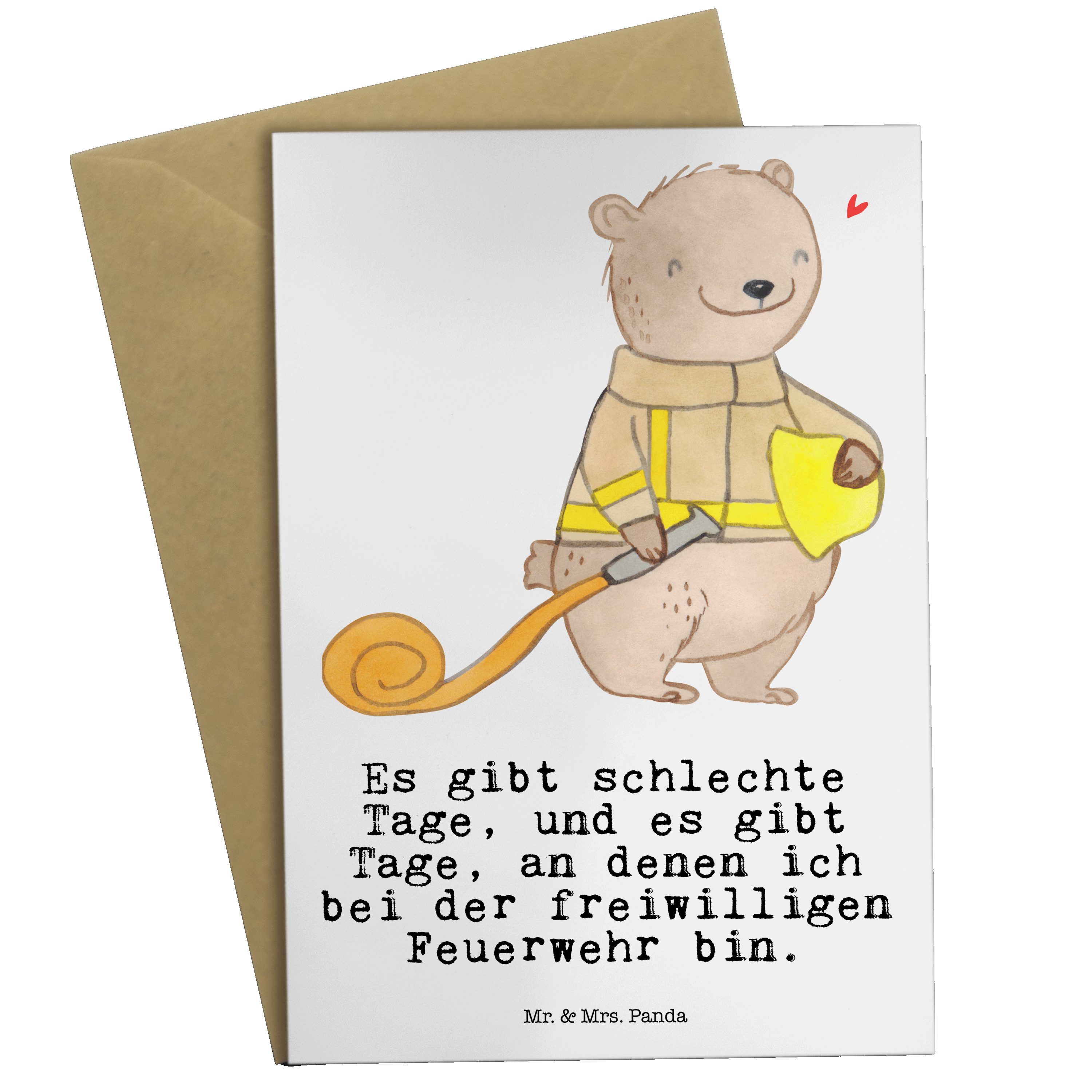 Mr. & Mrs. Panda Grußkarte Bär Freiwillige Feuerwehr Tage - Weiß - Geschenk, Geburtstagskarte, F