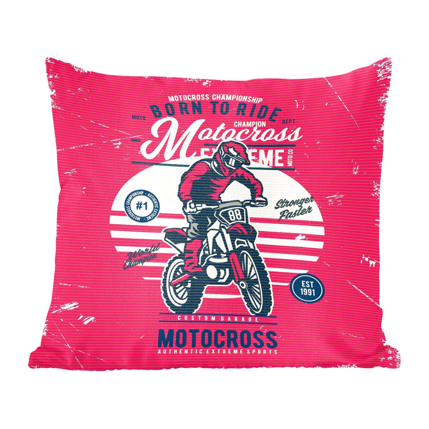 MuchoWow Dekokissen Motocross - Mann - Zeichnung - Retro, Zierkissen mit Füllung für Wohzimmer, Schlafzimmer, Deko, Sofakissen