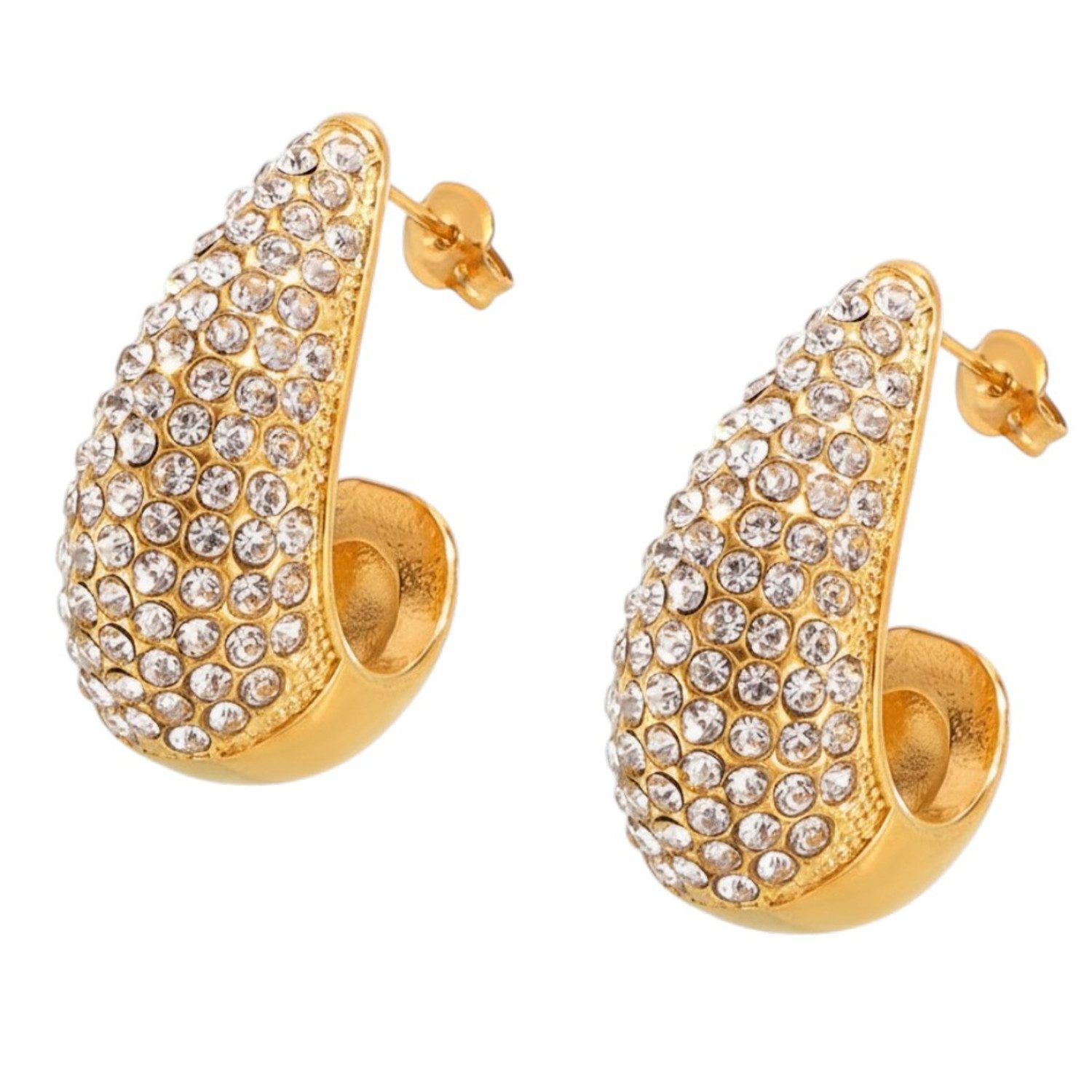 KARMA Ohrring-Set Creolen Zirkonia Gold Ohrringe 2,8 cm Damenohrringe (modern Geschenk für Sie, 2-tlg., Kreolen Damenschmuck Damencreolen), Edelstahl vergoldet Ohrringe Wasserfest & Antiallergisch