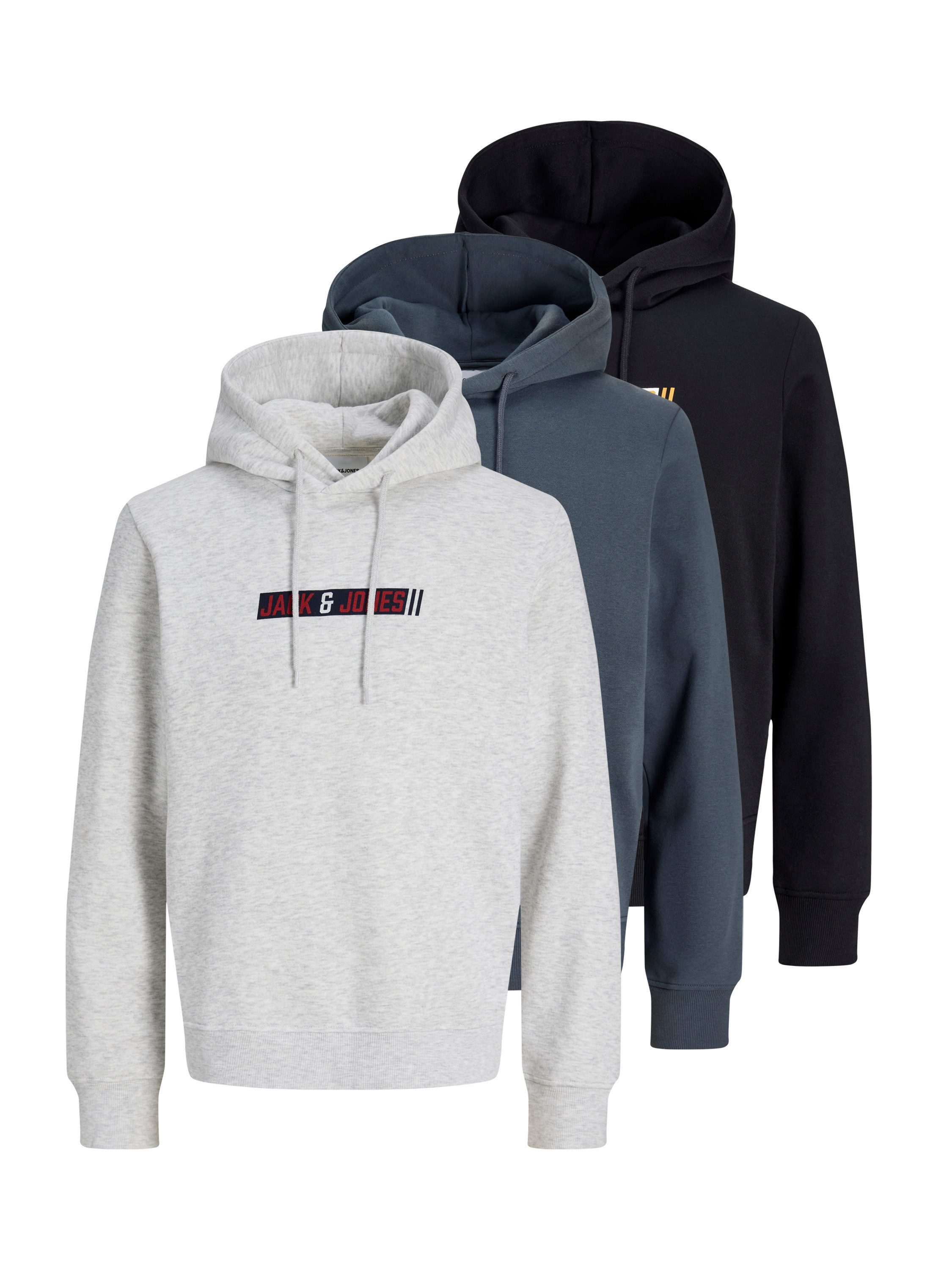 Jack & Jones Kapuzensweatshirt JJMUNK SWEAT HOOD 3PK MP (Packung, 3-tlg) Materialmix, regular fit