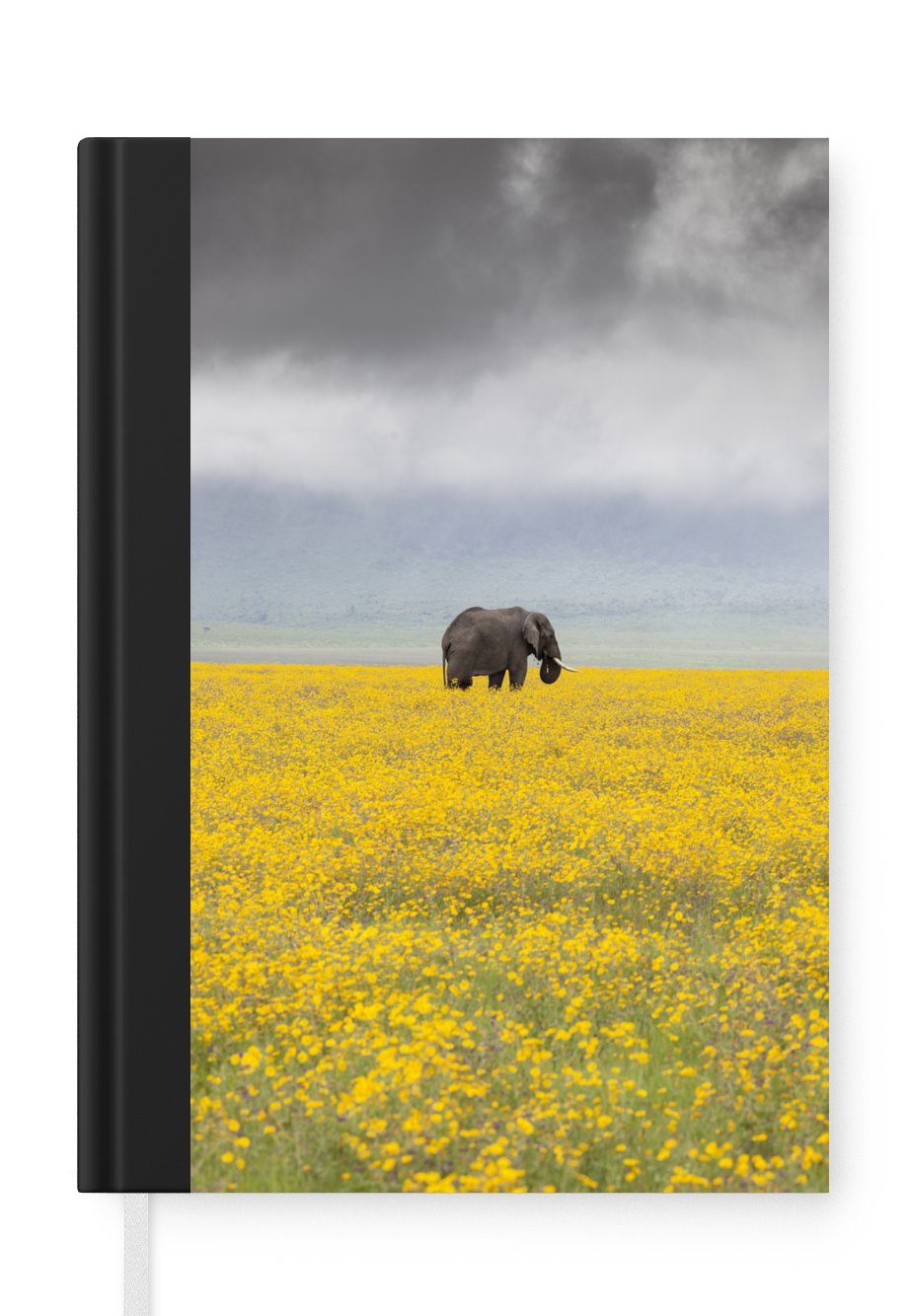 MuchoWow Notizbuch Elefant - Blumen - Natur - Gelb - Tiere, Journal, Merkzettel, Tagebuch, Notizheft, A5, 98 Seiten, Haushaltsbuch