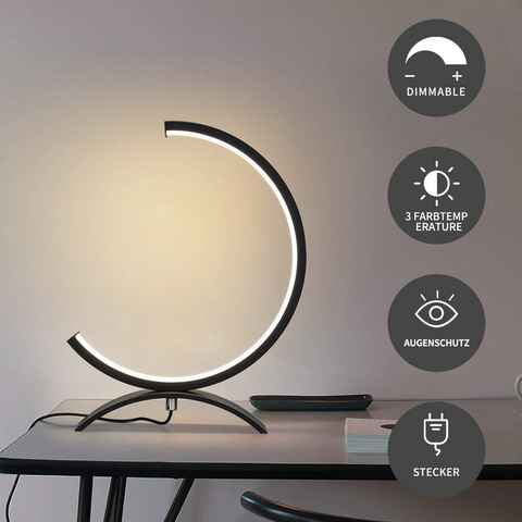 ZMH LED Nachttischlampe modern Halbkreisform Lesenlampe mit 3M Kabel, dimmbar, LED fest integriert, warmweiß-kaltweiß