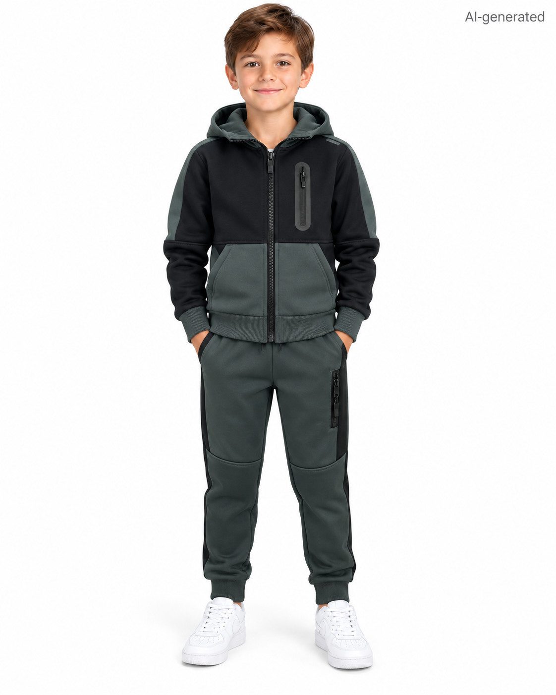 Fashion Boy Jogginganzug Freizeitanzug 2-teilig mit Fleece – Kapuzenjacke & Jogginghose JF3739e (Set, Kapuzenjacke & Jogginghose), für Kinder, mit praktischen Reißverschlusstaschen