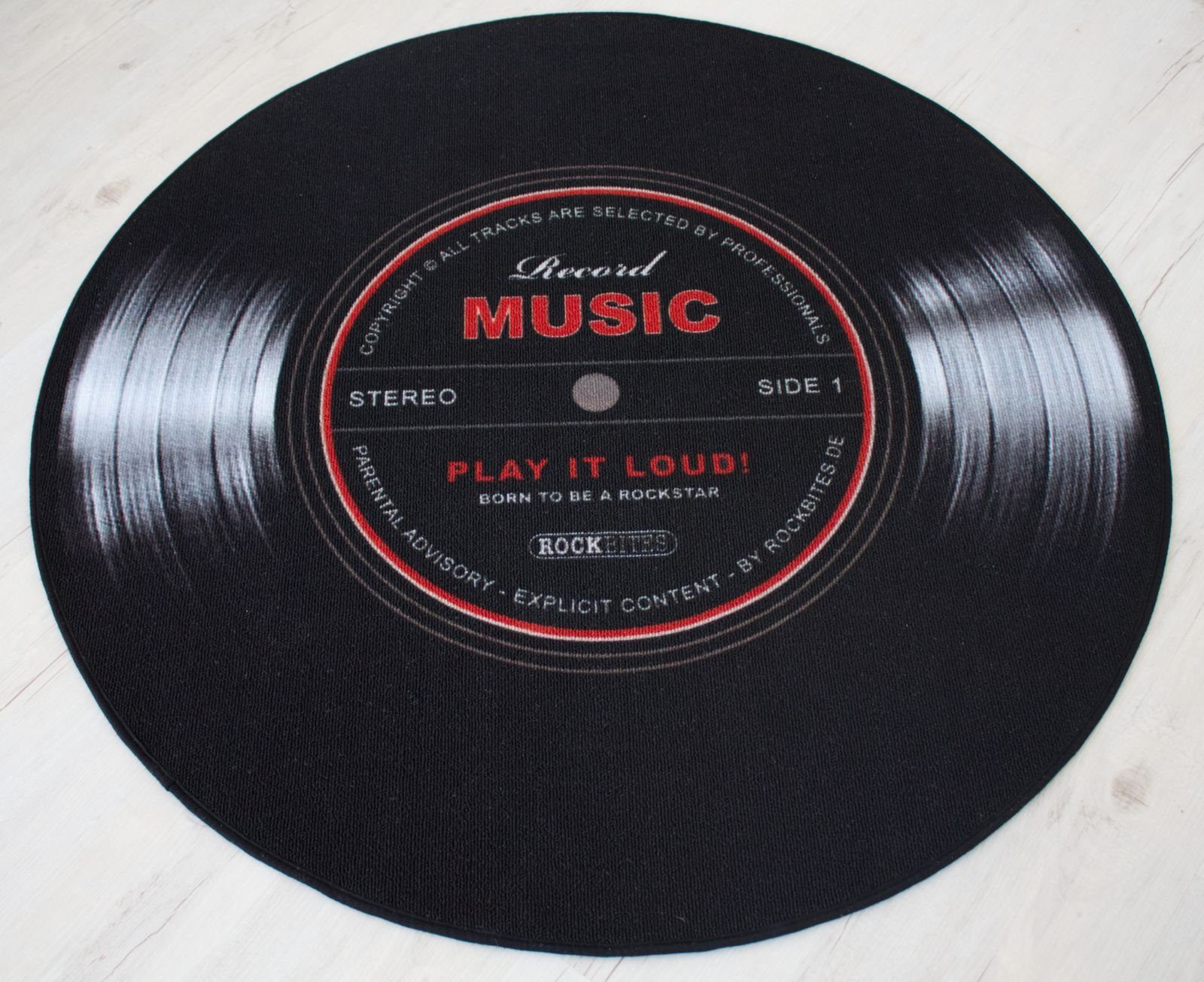3 Rund, 100 cm, Music Record Höhe: Runder-Teppich mm - Rockbites, Teppich