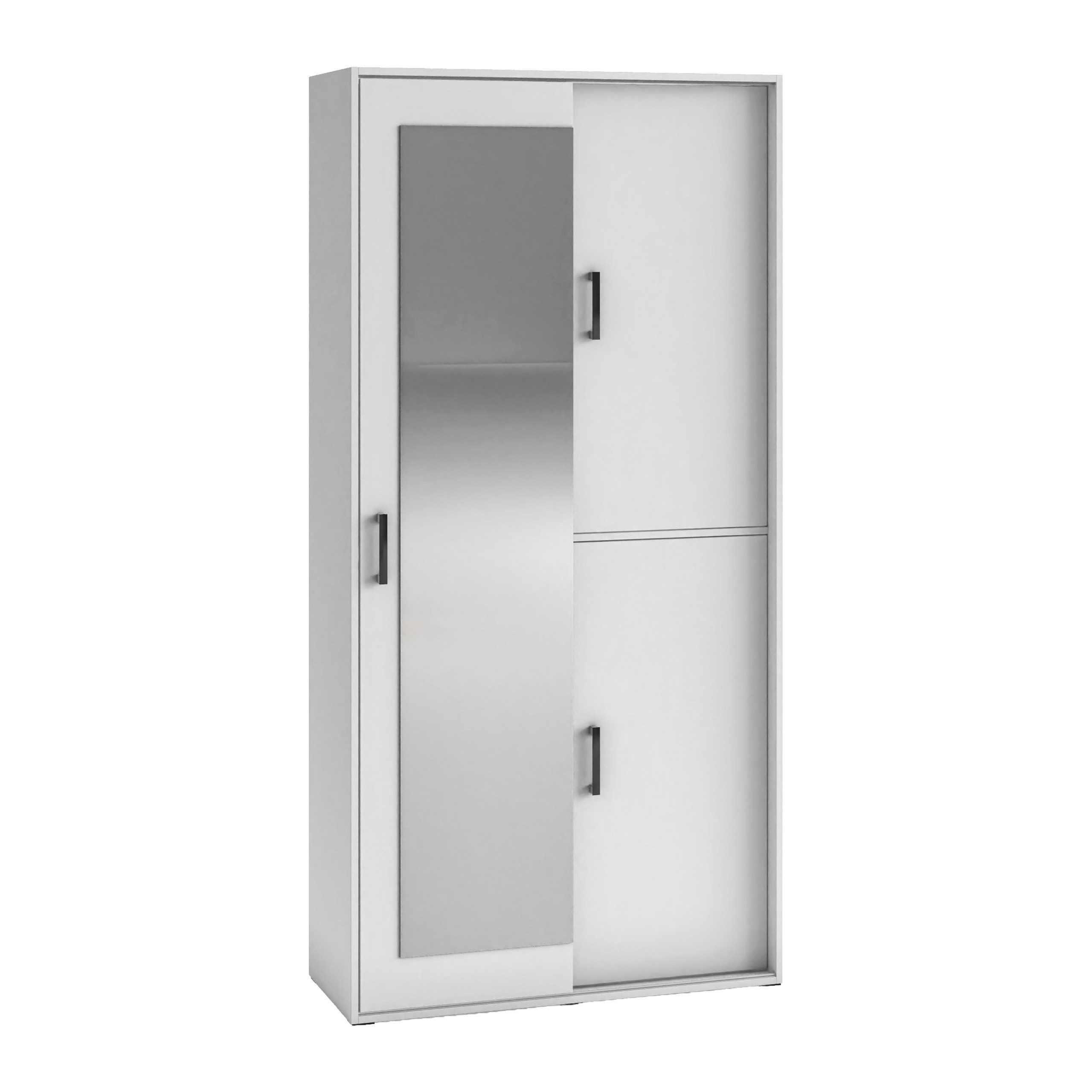 Masseno Garderobenschrank BENVENO 100 x 210 cm Flurmöbel mit Spiegel und 3 Türen Weiß