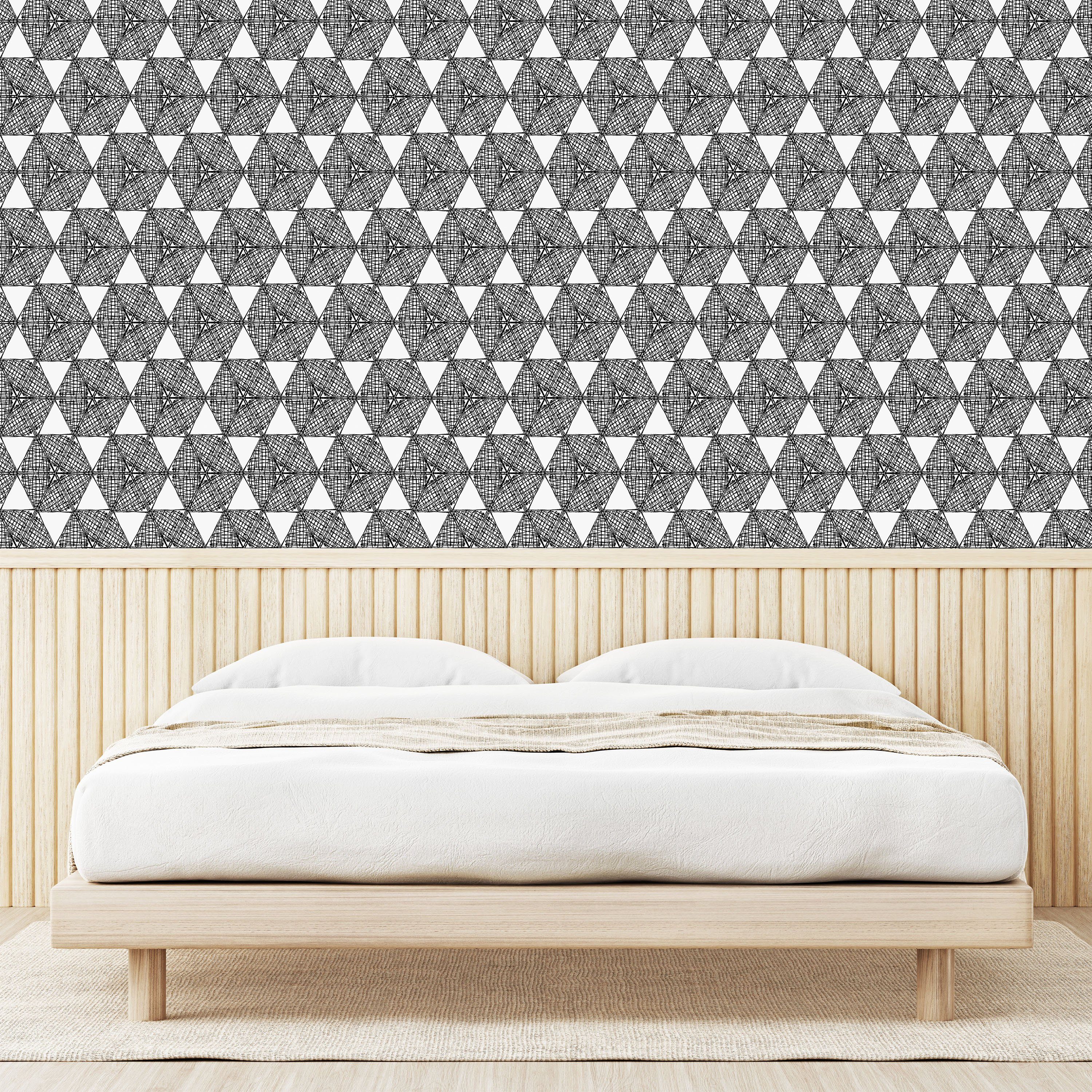 Schwarz und Küchenakzent, Wohnzimmer Geometrische Figur Vinyltapete weiß selbstklebendes Abakuhaus