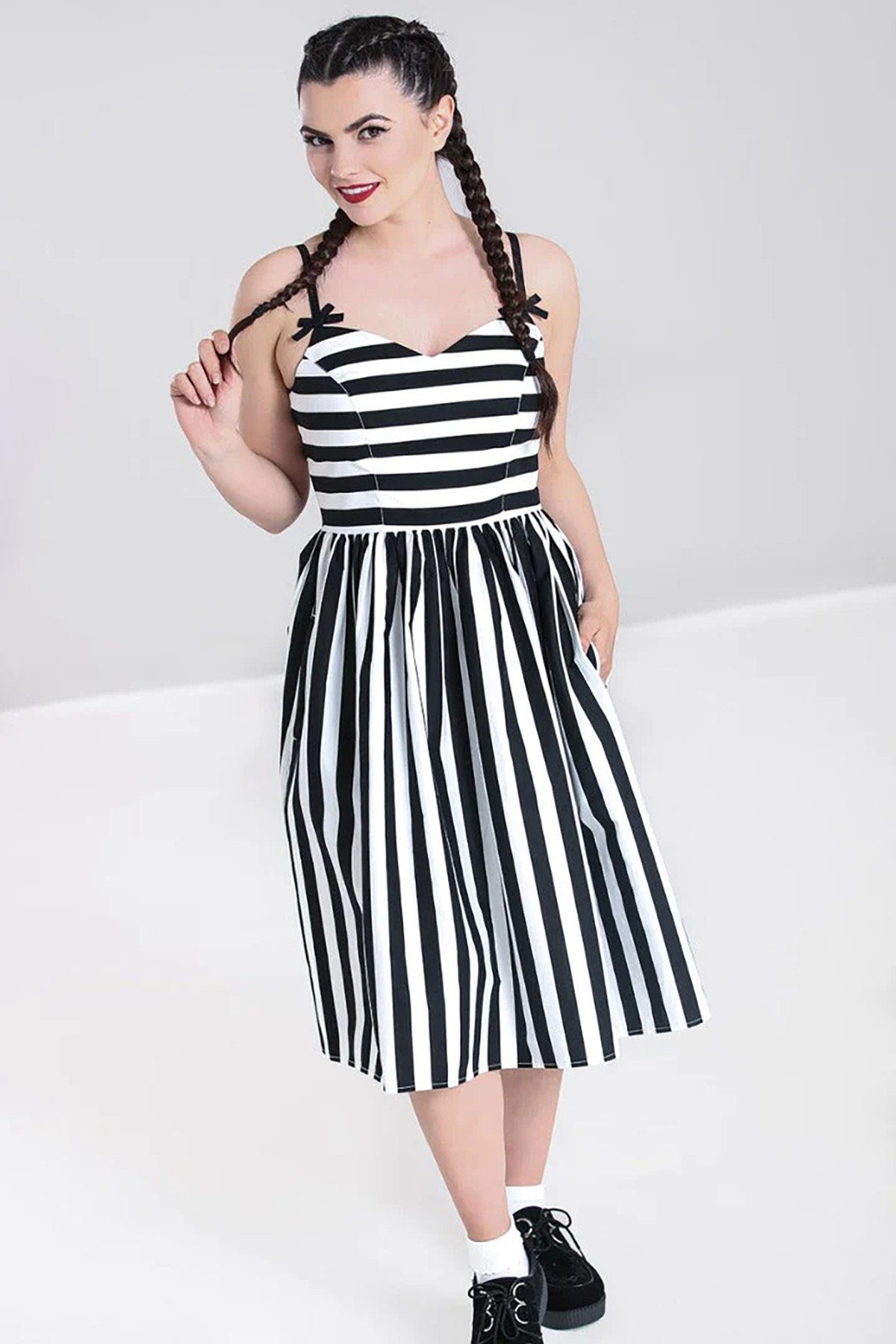 Hell Bunny A-Linien-Kleid Juno 50's Dress Gestreift Retro Vintage Trägerkle günstig online kaufen