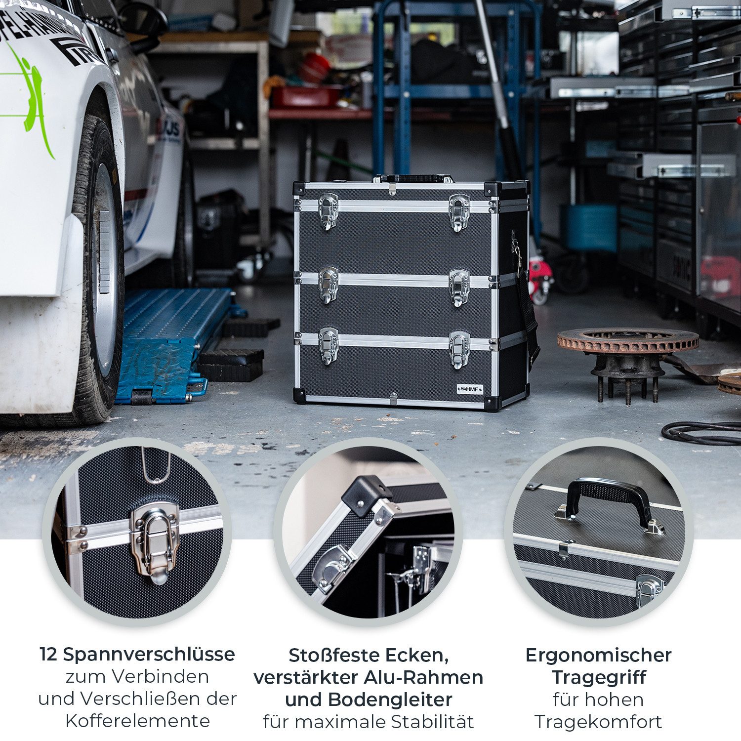HMF Werkzeugkoffer Geräumiger Utensilien Koffer mit Trennwänden, Transportkoffer, für Werkzeug, Angel Sachen und Kosmetik, 44x45x24 cm, schwarz – Bild 4 von 5