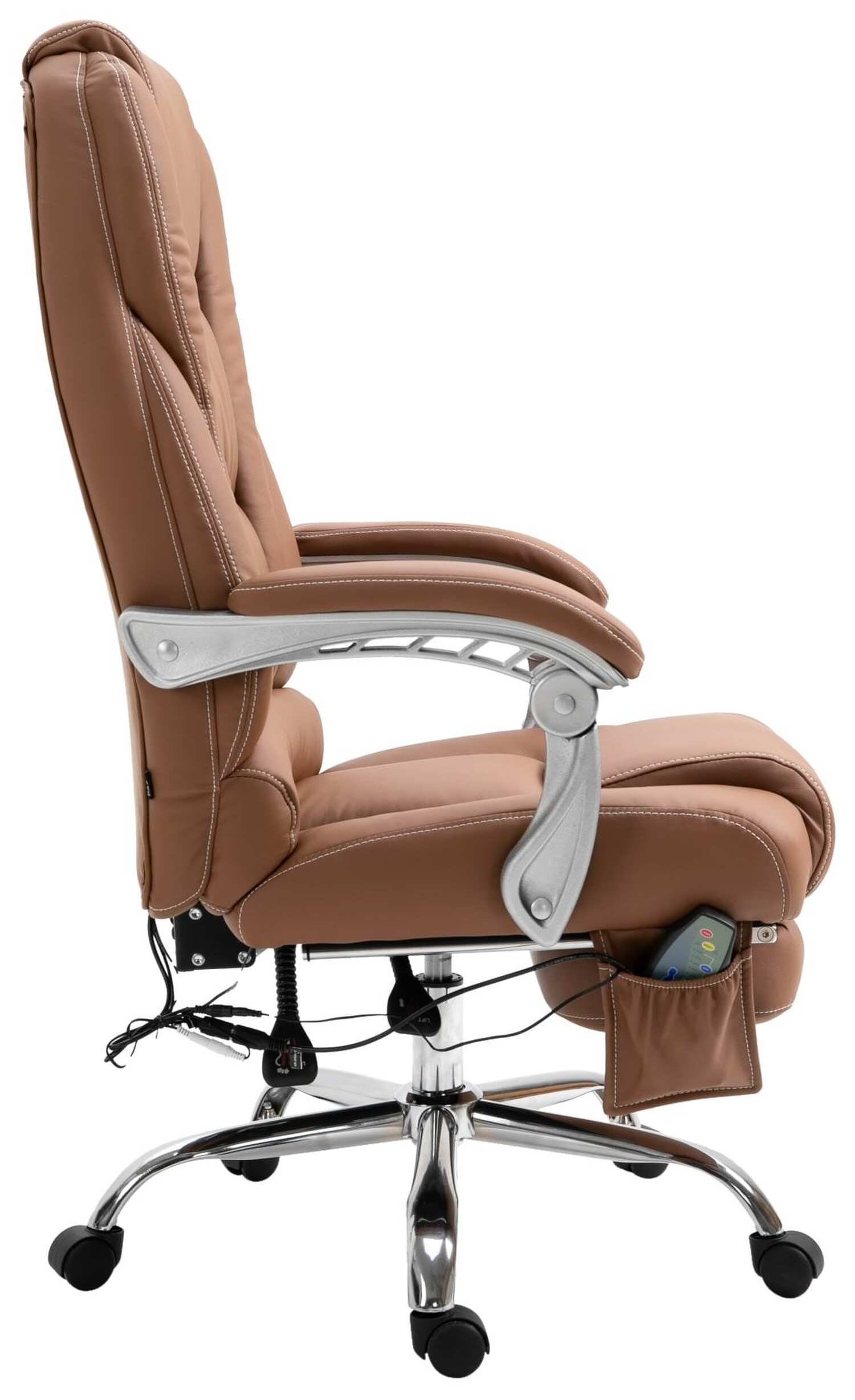 Bürostuhl (Schreibtischstuhl, Drehstuhl, TPFLiving Massagefunktion - Kunstleder und mit drehbar hellbraun höhenverstellbar Chefsessel, Pacira chrom 360° Metall XXL), - Gestell: Bürostuhl Sitzfläche: