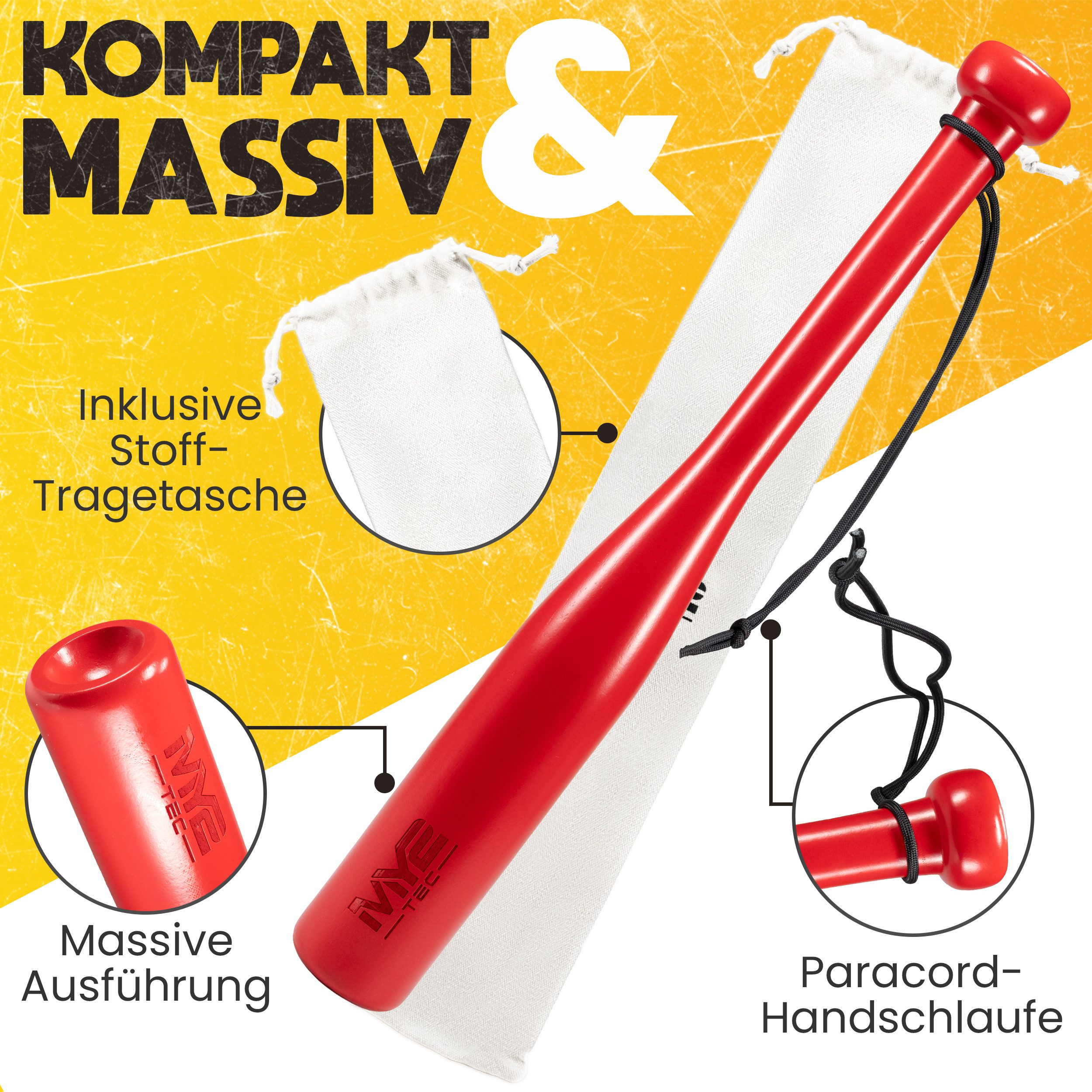 Oramics Baseballschläger Massivholz Baseball-Schläger Knüppel Bat 18" 48cm mit Schlaufe Tasche, massives Holz, (Natur Holzfarbe Self Defense Baseball Bat mit Tasche, 18 Zoll 48cm Outdoor Baseball Schläger mit Schlaufe), massive Ausführung, ausbalanciertes Gewicht, ergonomischer Griff