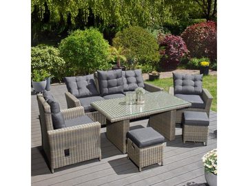 Green Spirit Loungeset Garten Sitzgruppe Asti, braun-grau, (Set, 19-tlg), stufenlos verstellbare Rückenlehnen