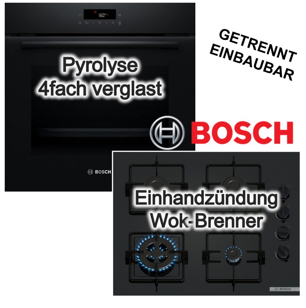 BOSCH Backofen-Set Backofen 3D Heißluft Pyrolyse AutoPilot + Gaskochfeld Wokbrenner, mit Nein, Pyrolyse-Selbstreinigung Hydrolyse