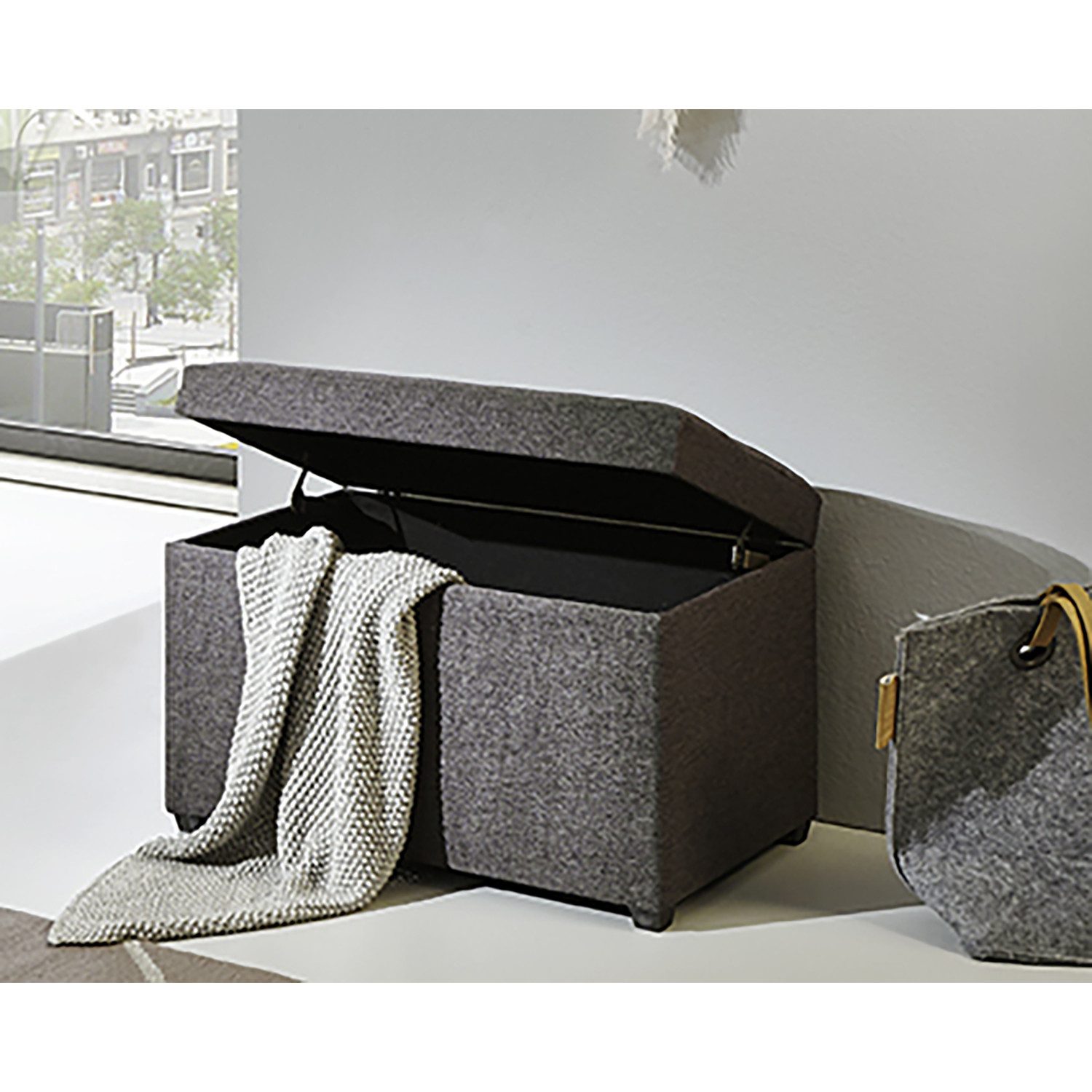 HAKU Sitztruhe Truhe - anthrazit - MDF, Textilgewebe - H. 42cm x B. 58cm - Sitzbank (1xSitztruhe, Deckelbank - Truhenbank), Banktruhe - Truhenbank - Sitzkiste - Kistenbank