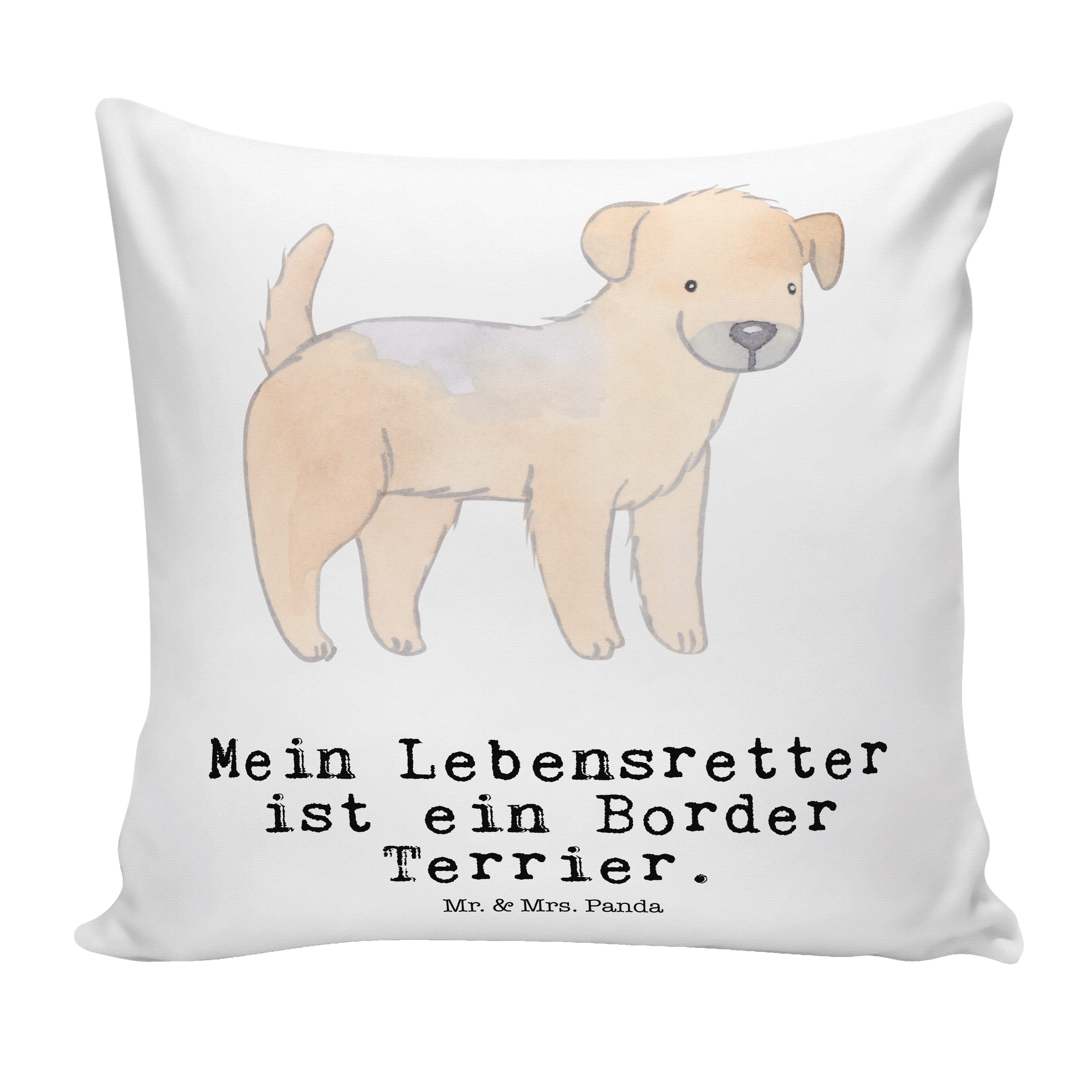 Mr. & Mrs. Panda Dekokissen Border Terrier Lebensretter - Weiß - Geschenk, Motivkissen, Tierfreun