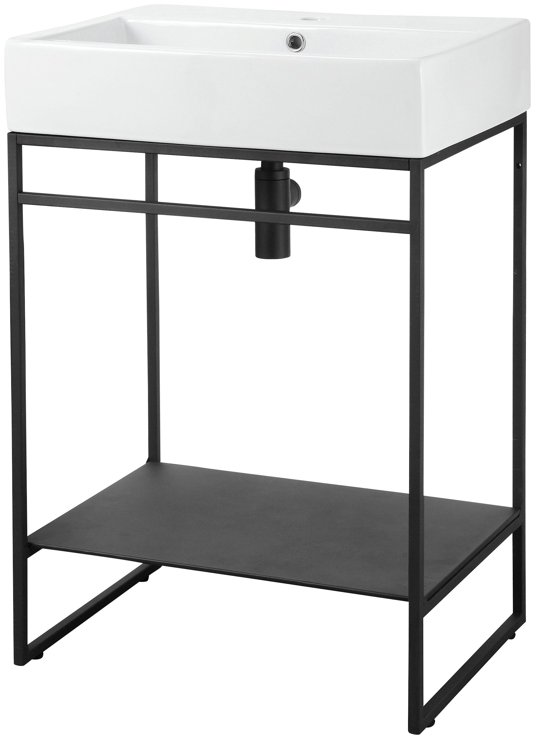 welltime Loft vanity unit, bathroom furniture, black, with ceramic washbasin, width 60cm